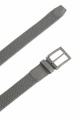 (Grau) Elastischer Flechtgürtel Herren 3,5 cm – Schnalle gebürstetes Metall