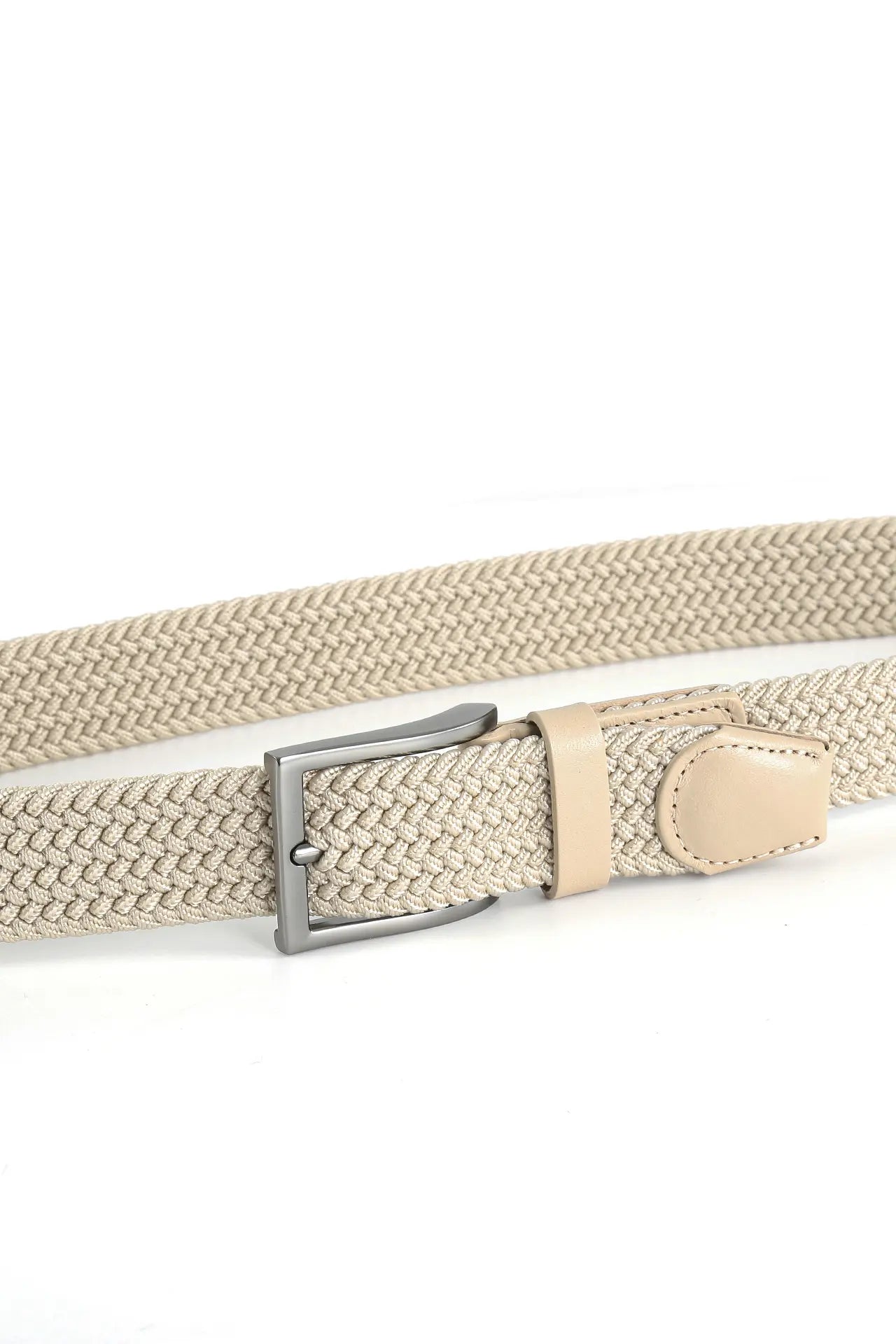 (Beige) Flechtbandgürtel Schnalle Anthrazit nickelfrei – Detailansicht Rindsleder