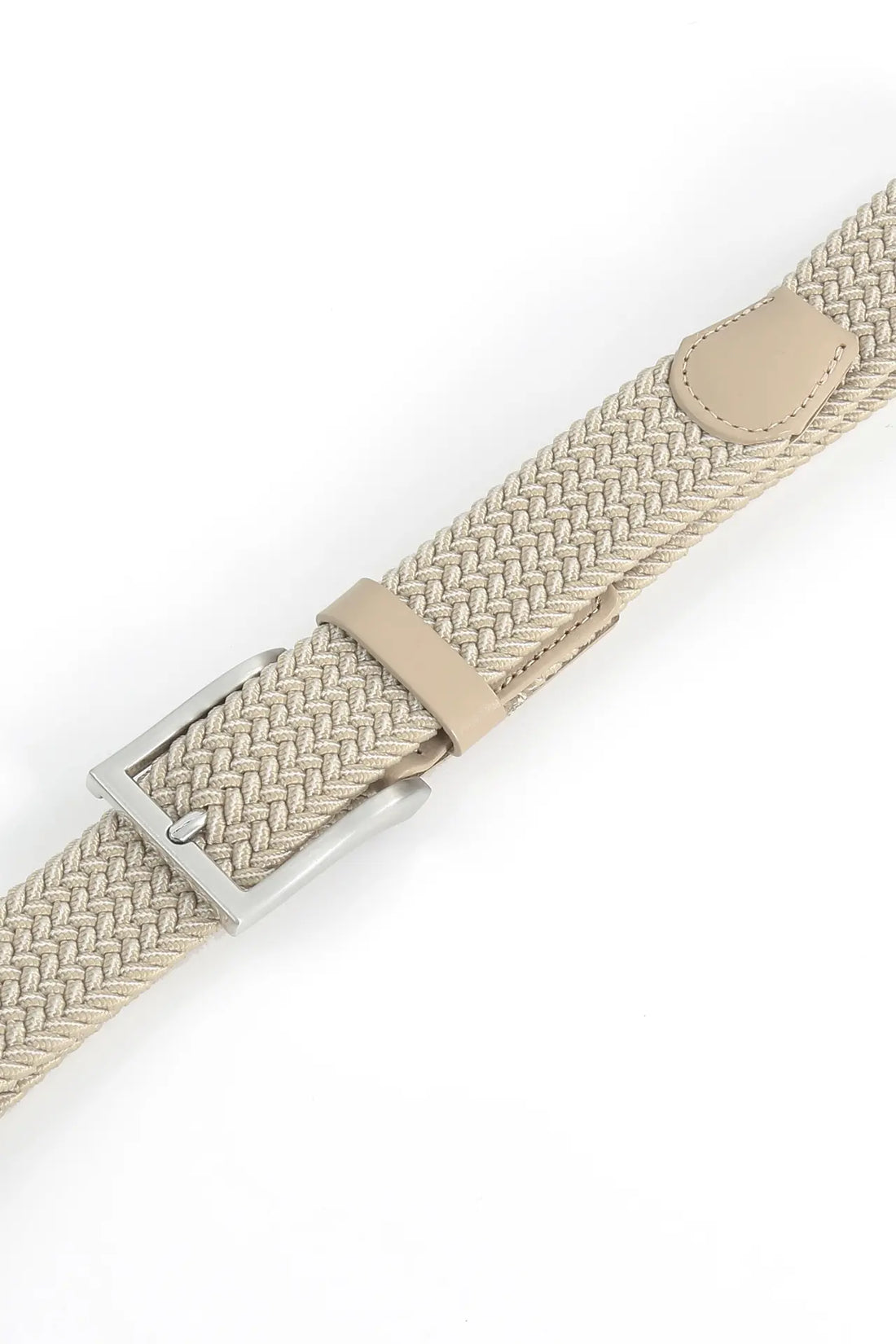 (Beige) Stretchgürtel Herren geflochten – Detailansicht Schnalle und Flechtband