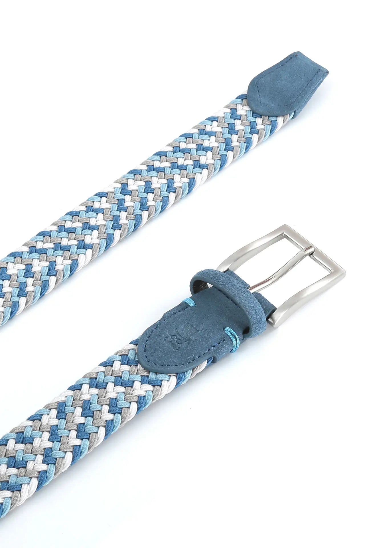 (Blau) Flechtgürtel multicolor Schnalle Silber – Detailansicht Veloursleder