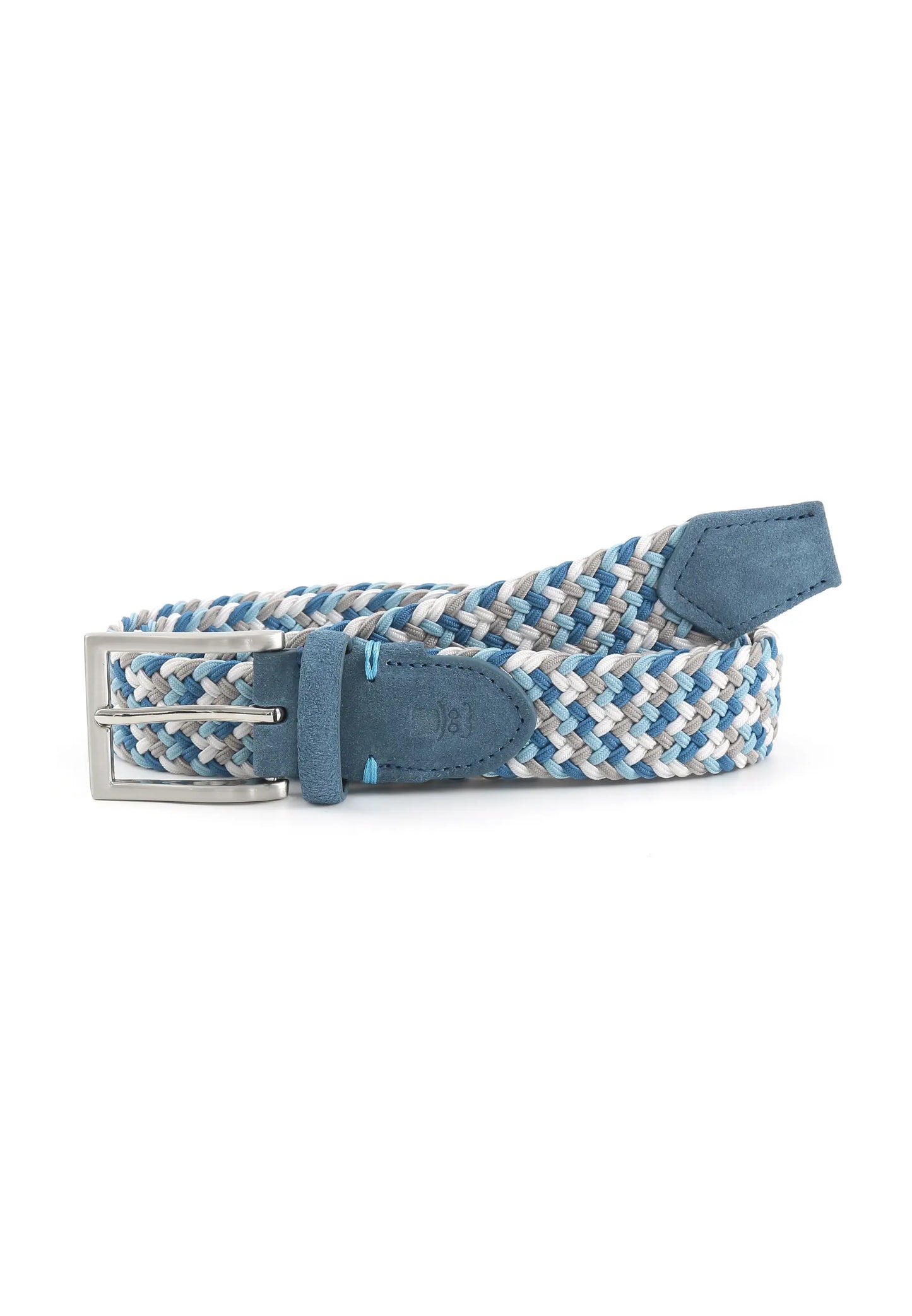 (Blau) Flechtgürtel Herren multicolor elastisch – geflochtener Stretchgürtel aufgerollt