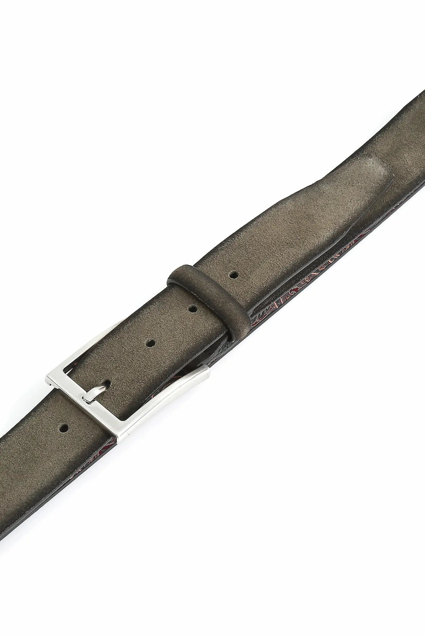 (Grün) Detailaufnahme Dornschließe am Velours Ledergürtel Herren, 35mm breit