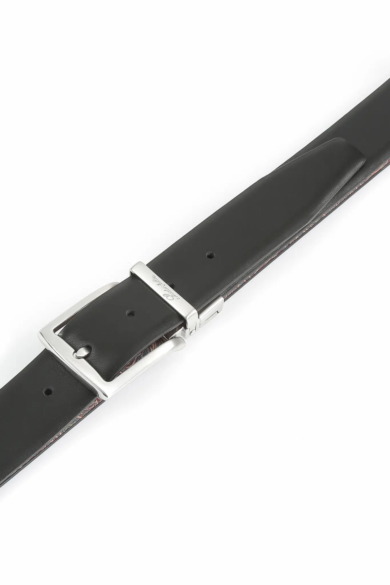 (Schwarz) Glattledergürtel mit edlem Look und bedruckter Kante in Paisleyoptik
