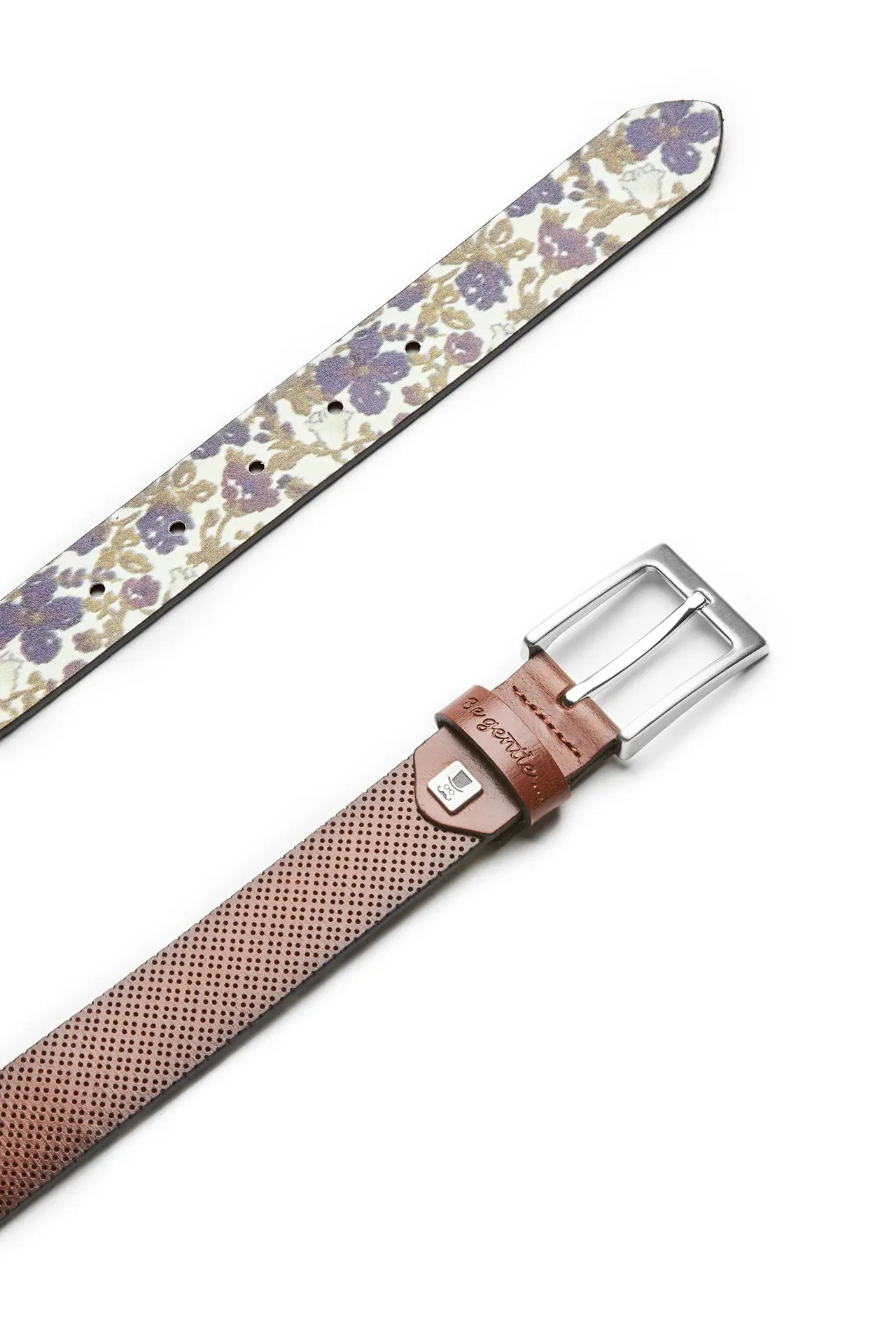 (Braun) Ledergürtel Echtleder – perforierte Außenseite und florale Innenseite