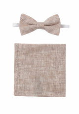 (Beige) Kids Fliege und Einstecktuch Leinen – Set Gesamtansicht