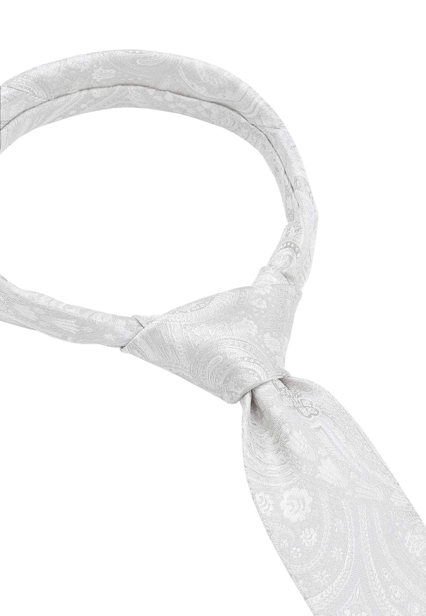 (Champagner) Hochzeitskrawatte Paisley Seide – Detailansicht gebundener Knoten