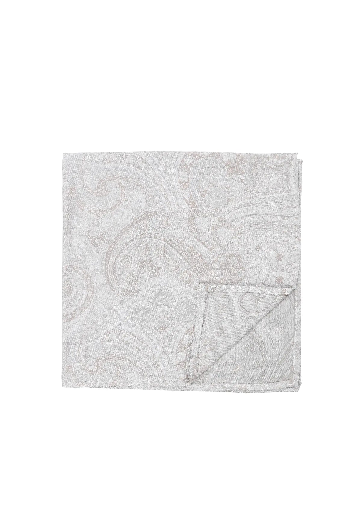 (Beige) Einstecktuch Hochzeit Paisley Seide – Detailansicht mit Ecke umgeschlagen