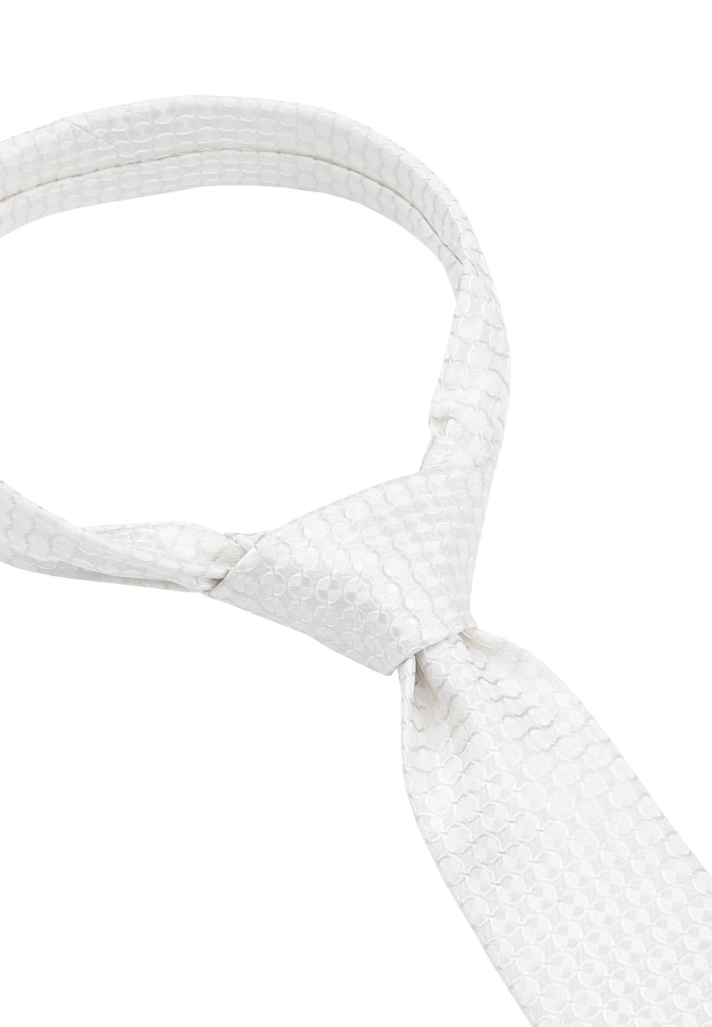 (Champagner) Hochzeitskrawatte Kreise Seide – Detailansicht gebundener Knoten