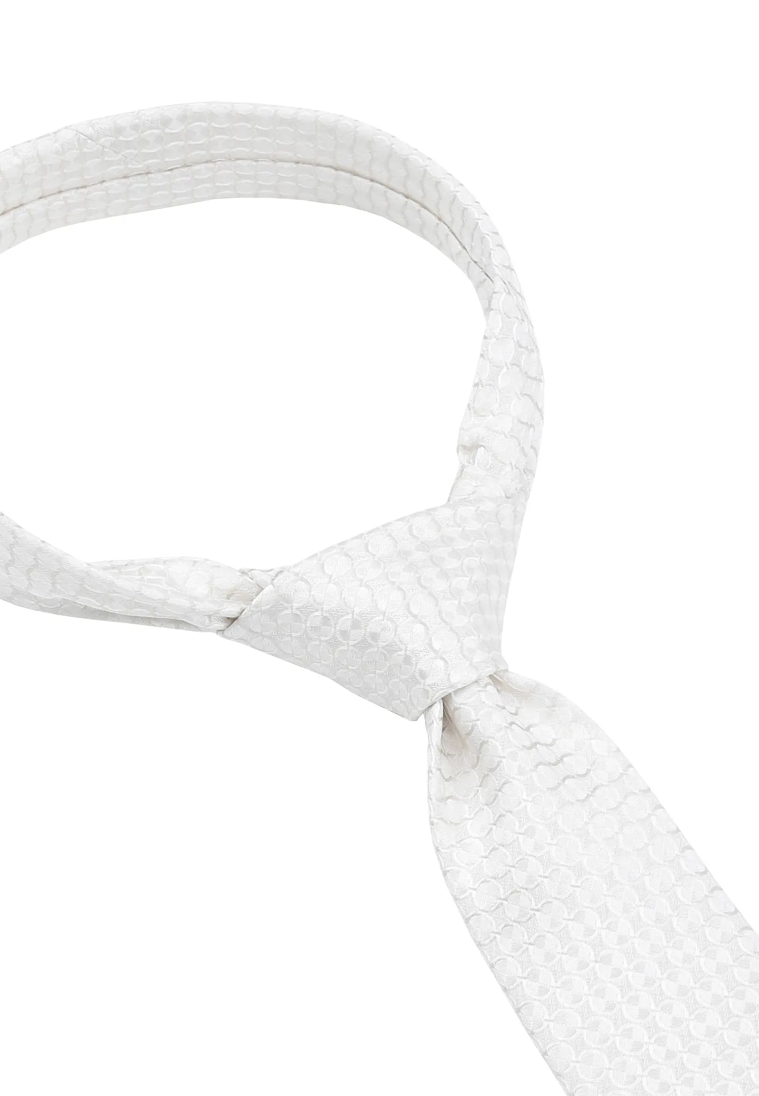 (Champagner) Hochzeitskrawatte Kreise Seide – Detailansicht gebundener Knoten