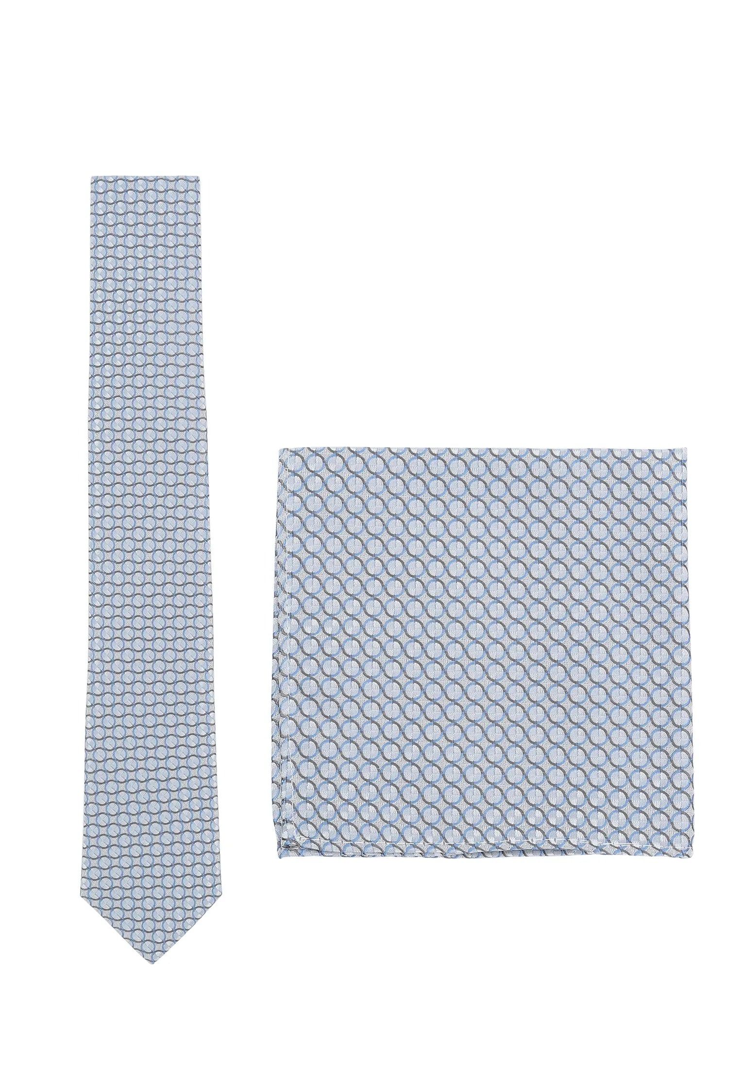 (Blau) Krawatte und Einstecktuch Set Hochzeit Kreise – Krawatte und Tuch ausgelegt