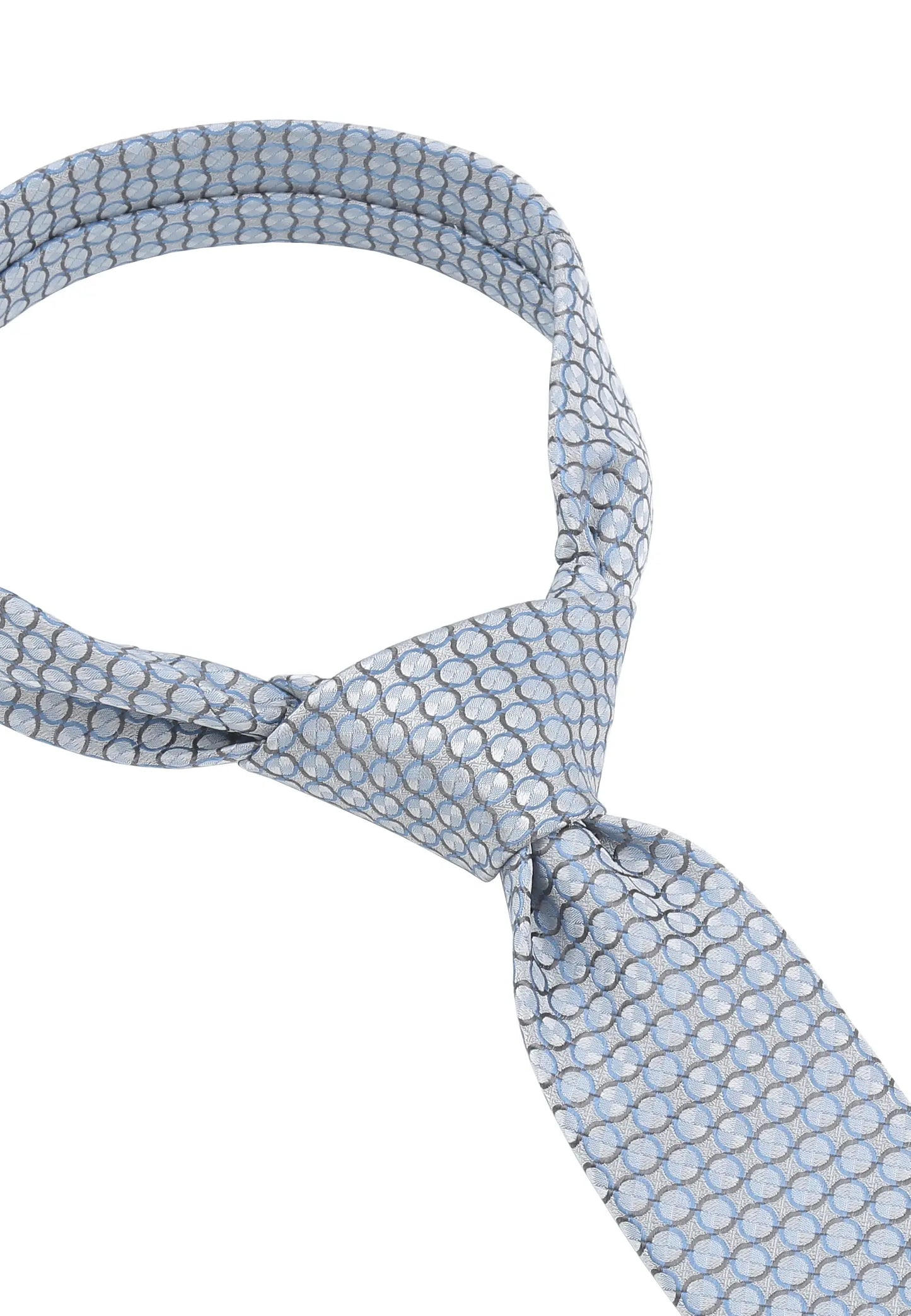 (Blau) Hochzeitskrawatte Kreise Seide – Detailansicht gebundener Knoten
