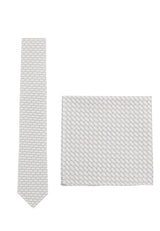 (Beige) Krawatte und Einstecktuch Set Hochzeit Kreise – Krawatte und Tuch ausgelegt