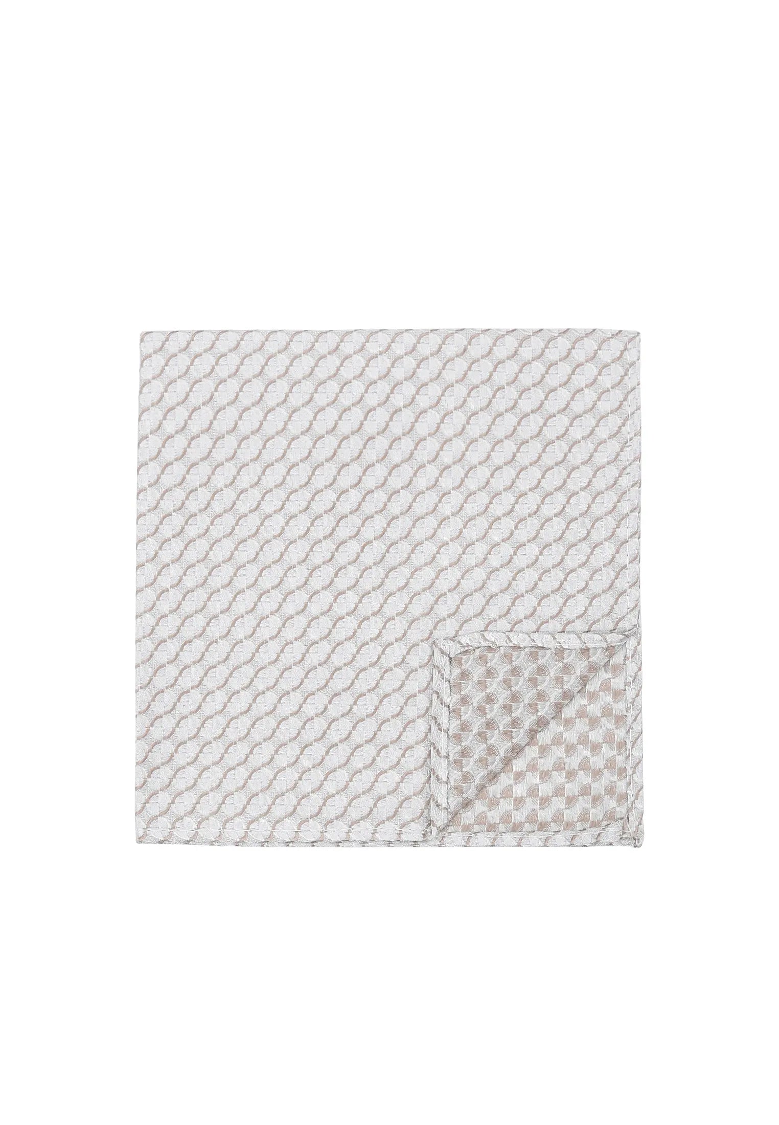 (Beige) Einstecktuch Hochzeit Kreise Seide – Detailansicht mit Ecke umgeschlagen