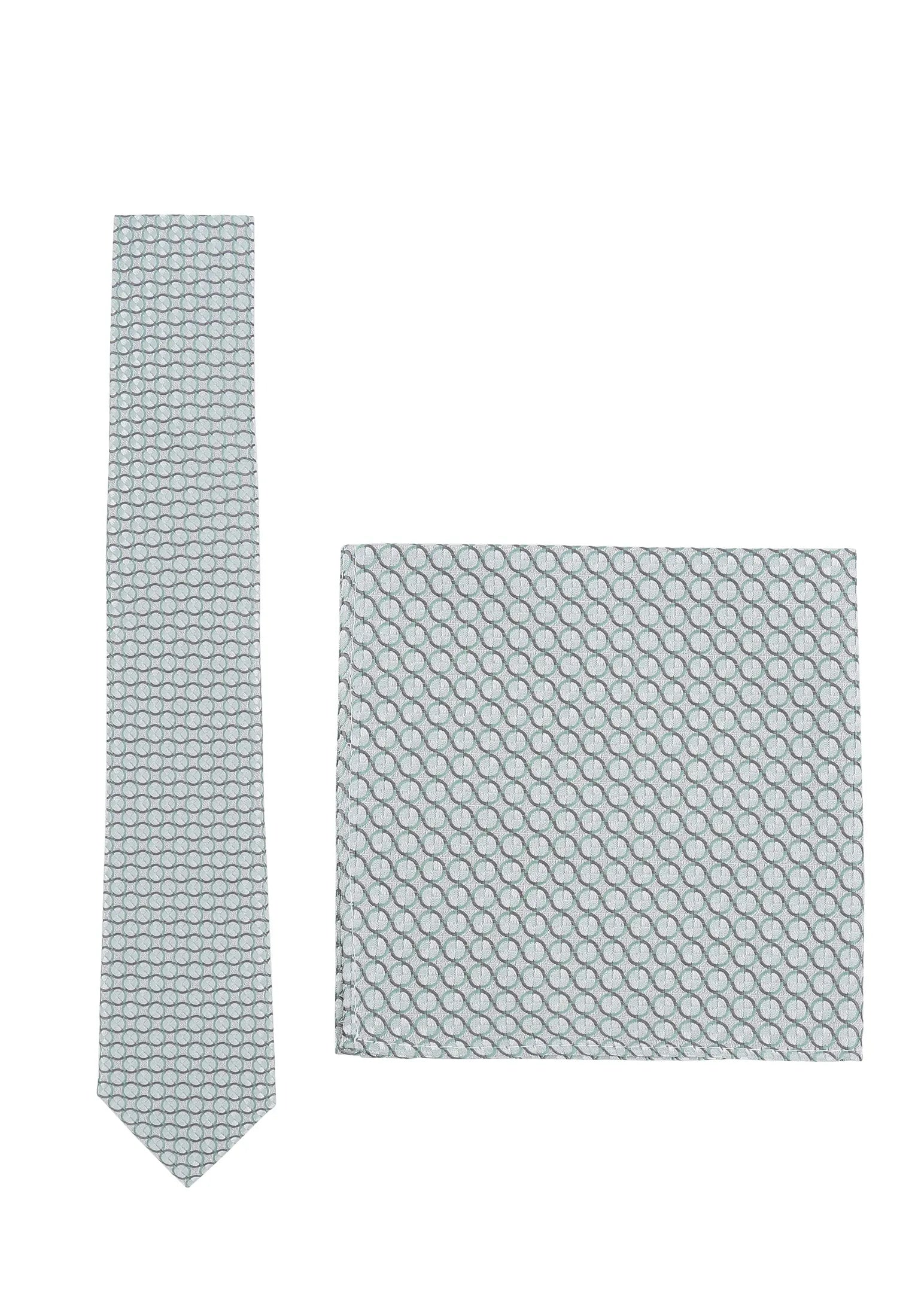 (Grün) Krawatte und Einstecktuch Set Hochzeit Kreise – Krawatte und Tuch ausgelegt