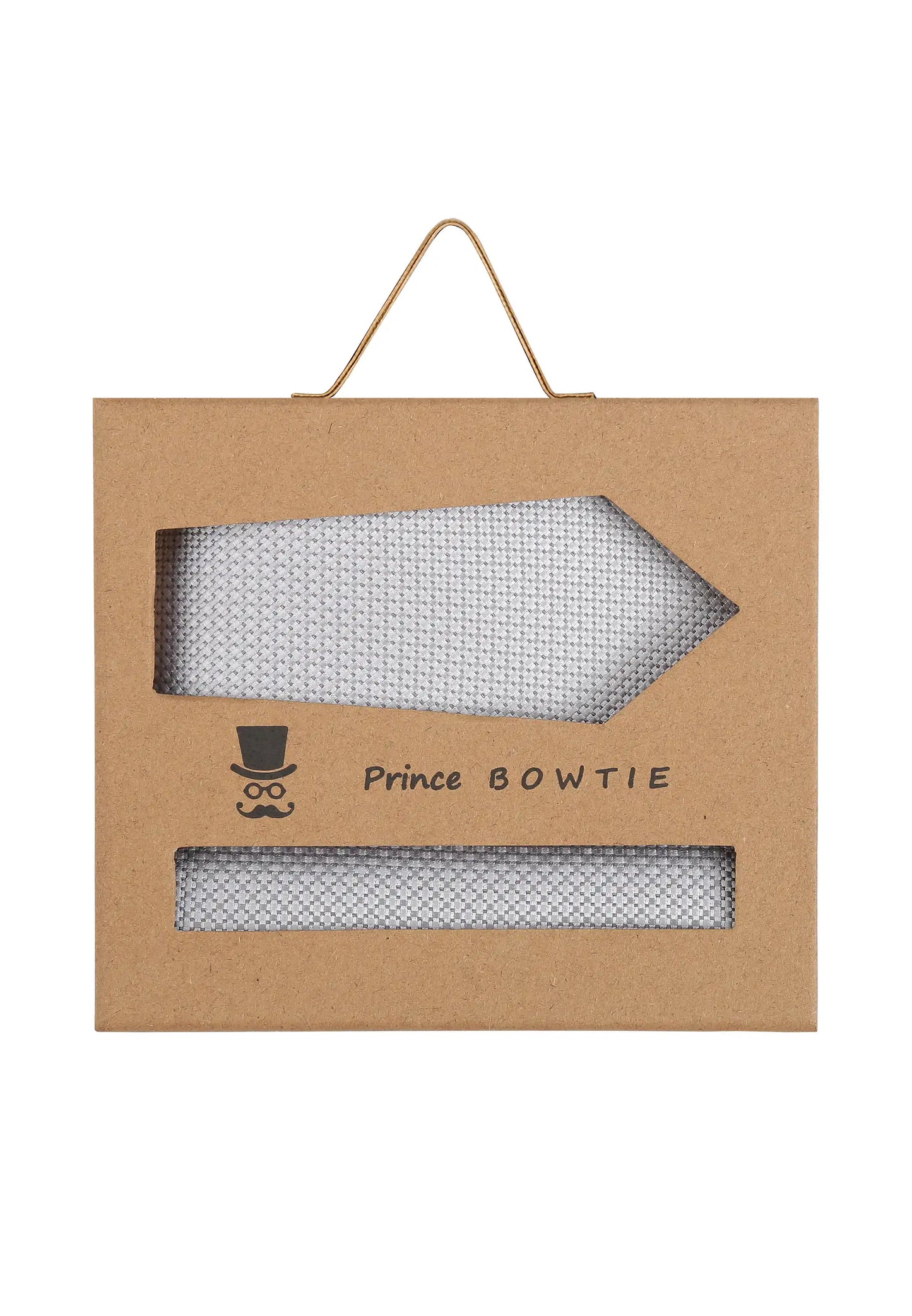 (Silber) Krawatte Einstecktuch Set Herren Mikromuster Seide – Geschenkverpackung Prince Bowtie