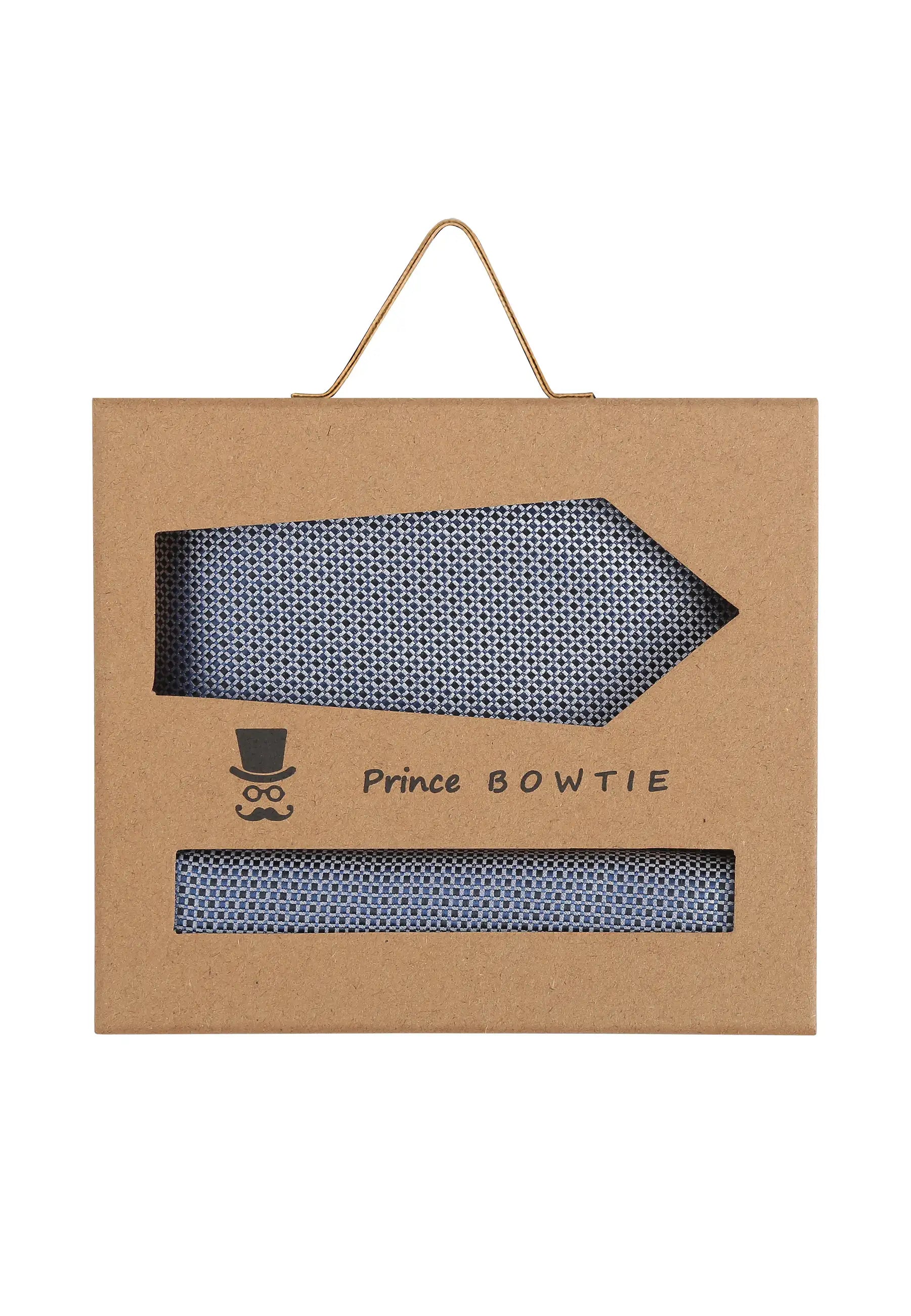 (Dunkelblau) Krawatte Einstecktuch Set Herren Mikromuster Seide – Geschenkverpackung Prince Bowtie