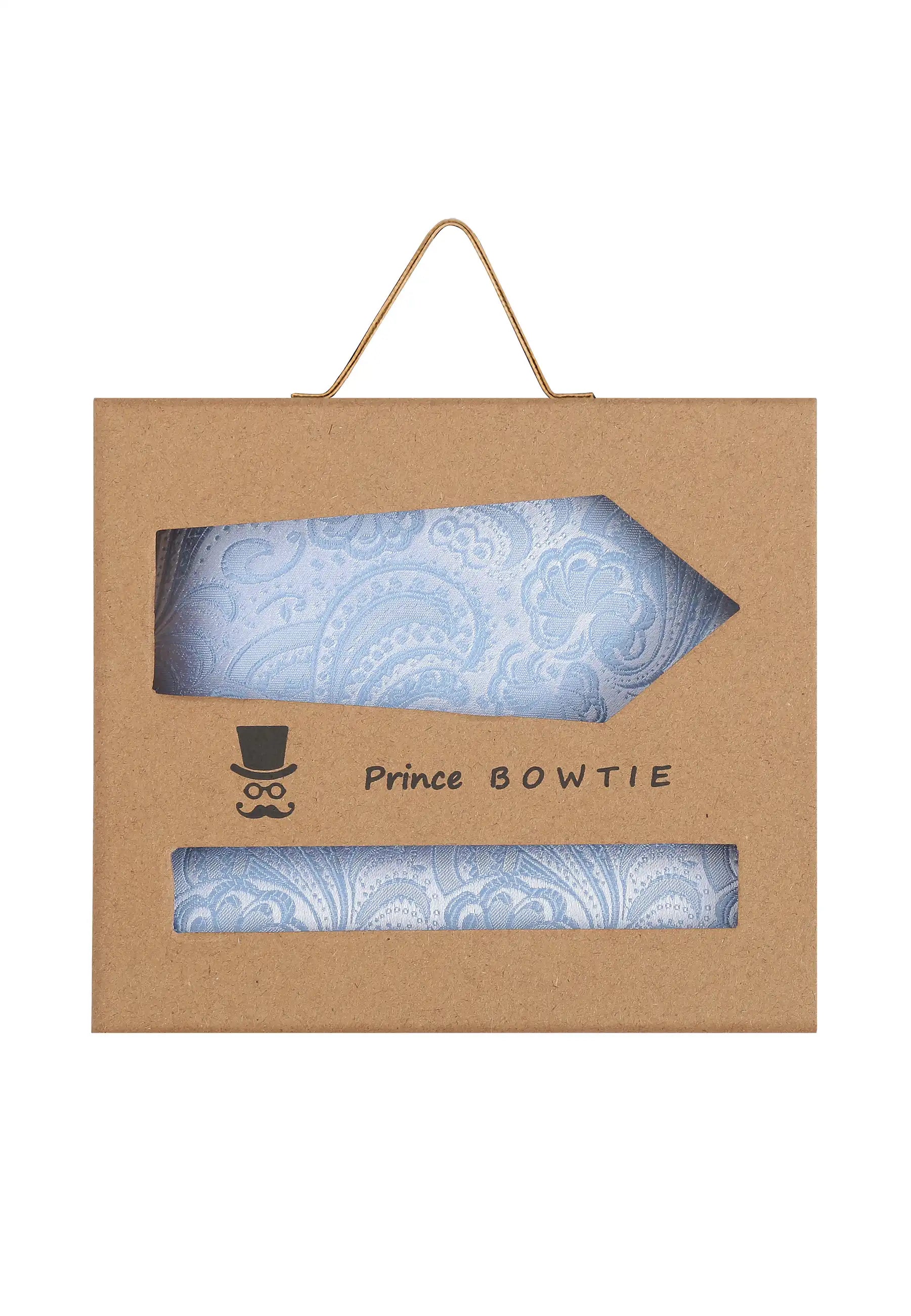 (Hellblau) Krawatte Einstecktuch Set Herren Paisley Seide – Geschenkverpackung Prince Bowtie