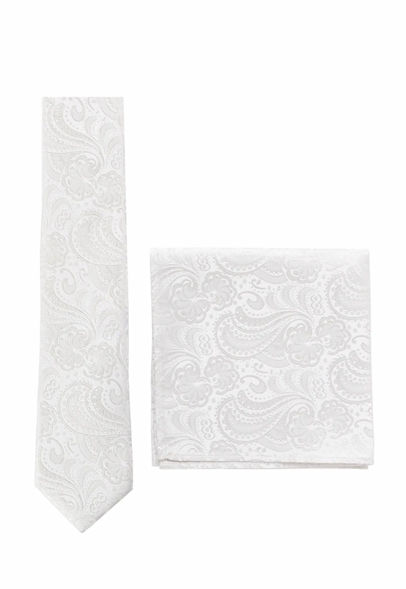 (Off-White) Krawatte und Einstecktuch Herren Paisley Seide – Gesamtansicht