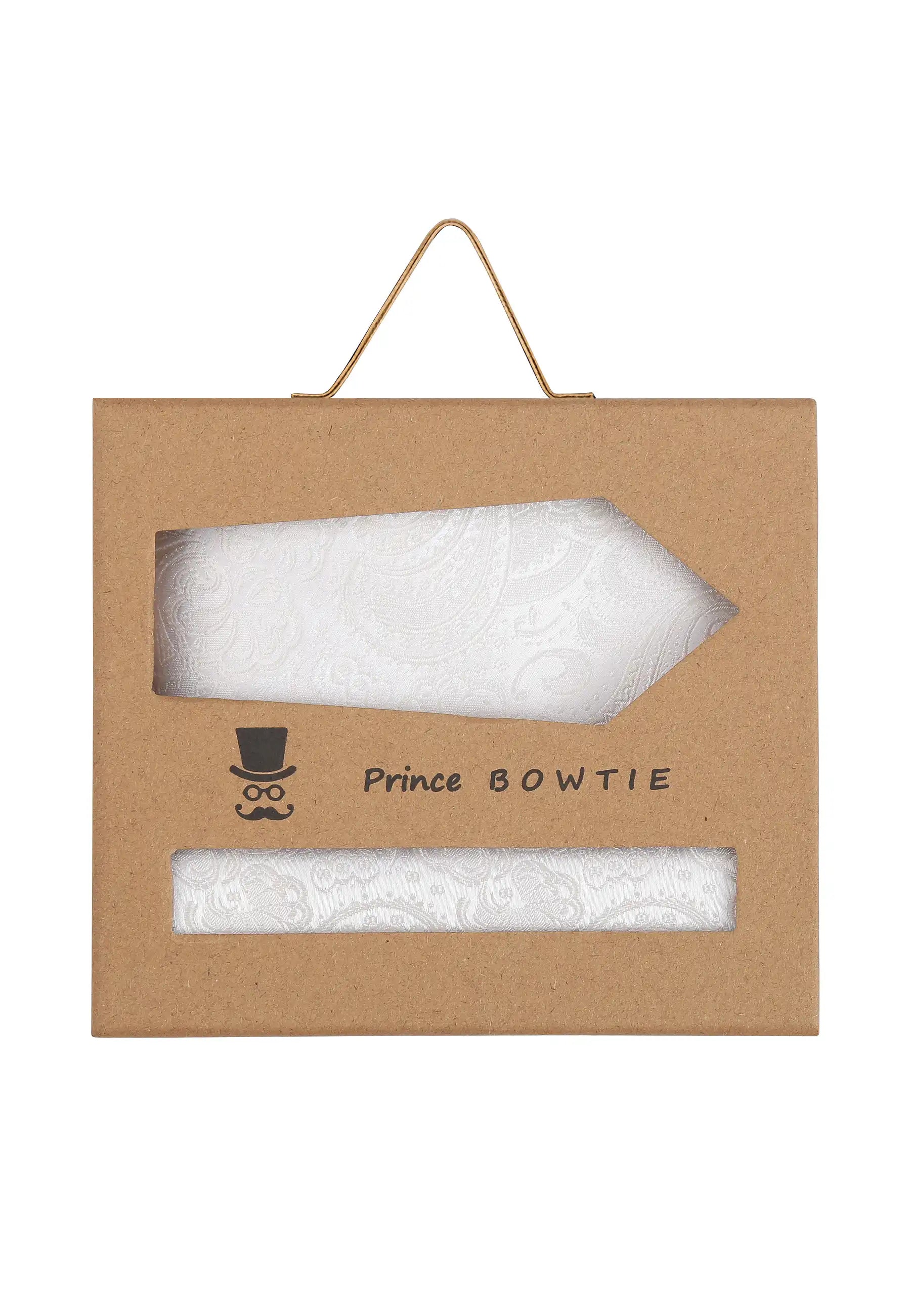 (Off-White) Krawatte Einstecktuch Set Herren Paisley Seide – Geschenkverpackung Prince Bowtie