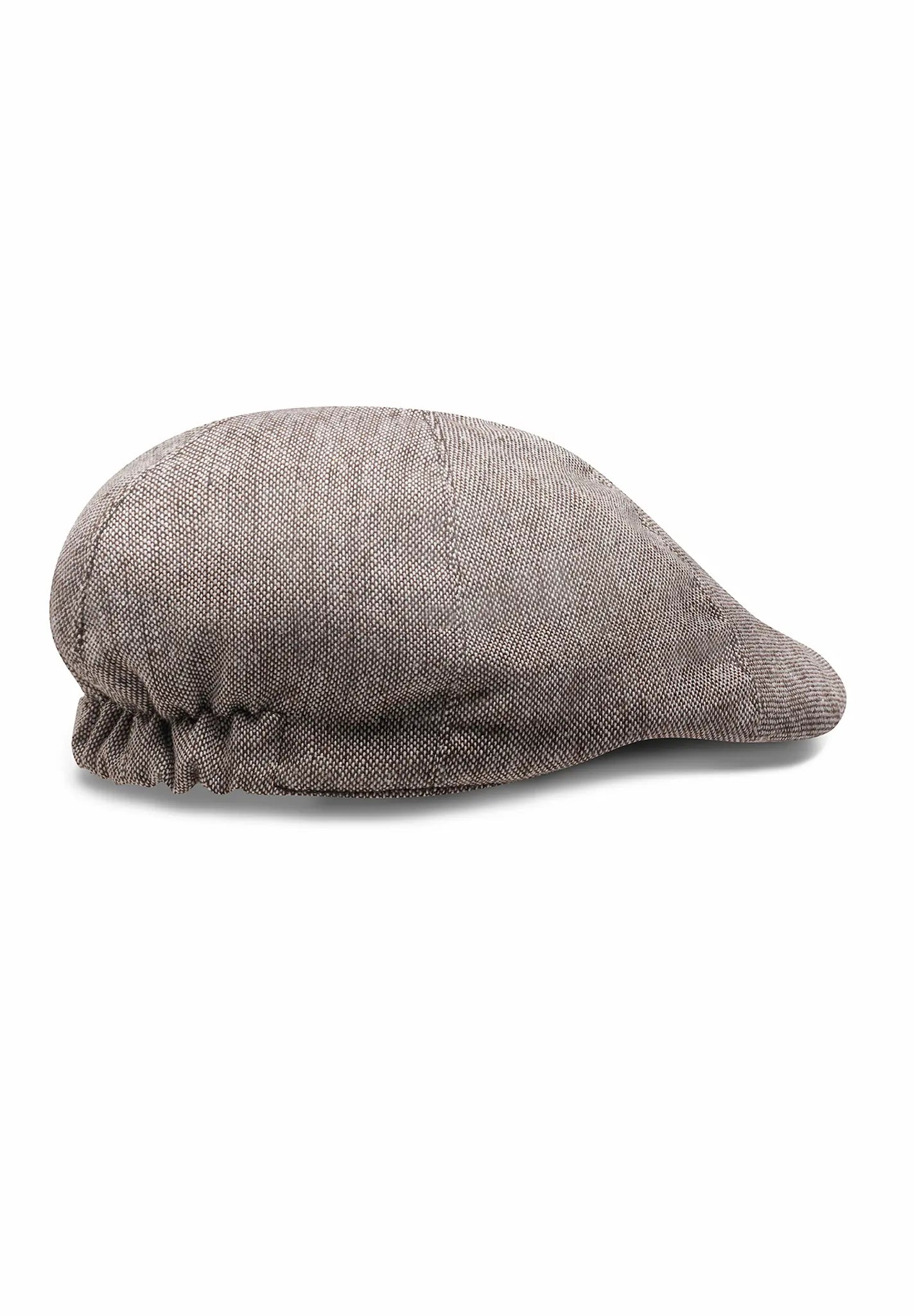 (Beige) Schiebermütze Tweed Flat Cap – Rückansicht mit Gummiband