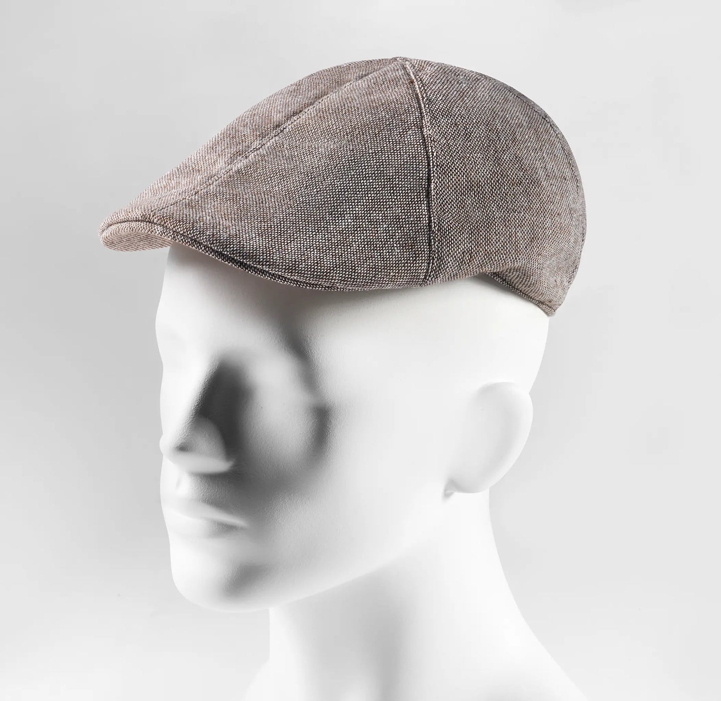 (Beige) Schiebermütze Herren Tweed Flat Cap – Seitenansicht auf Mannequin