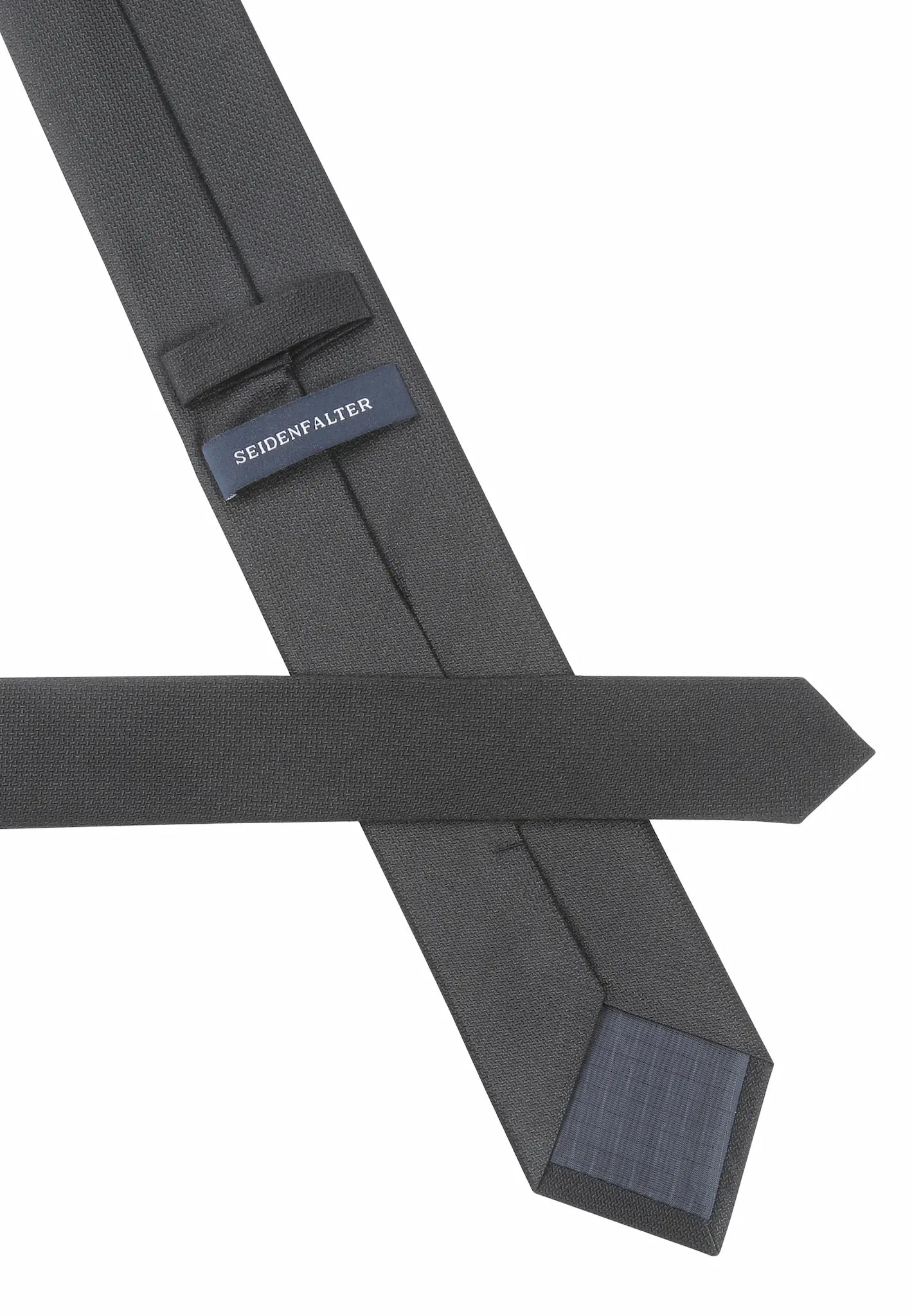 (Schwarz Uni) Rückseite schwarze Trauerkrawatte aus Seide mit Label, 7,5cm