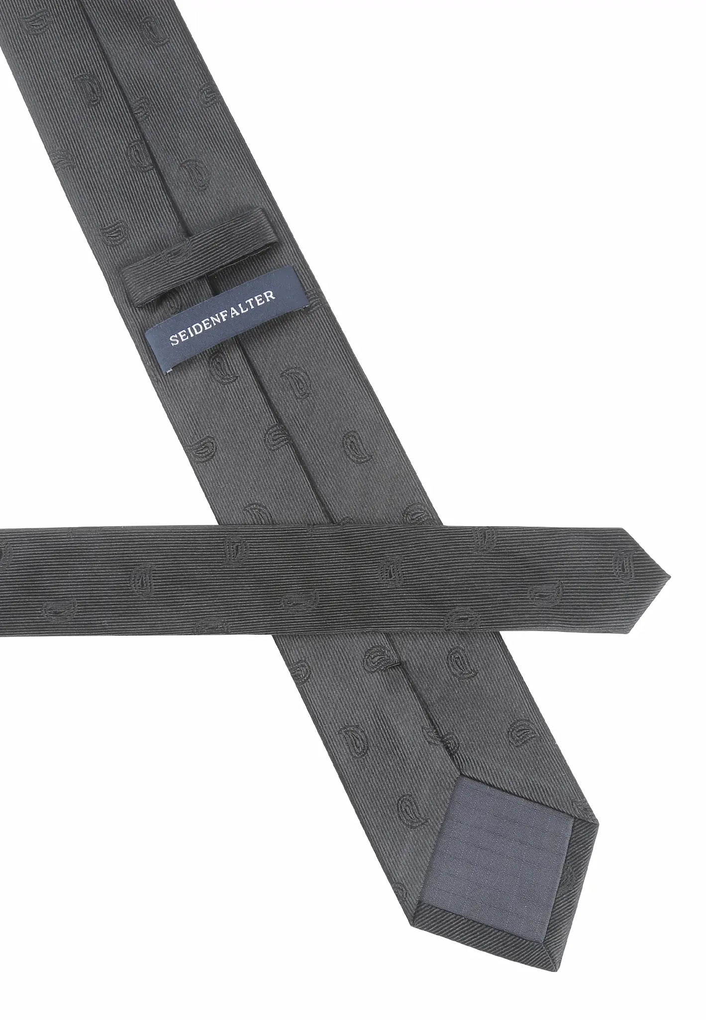 (Schwarz Paisley) Detailansicht Krawattenknoten Trauerkrawatte schwarz Seide, 7,5cm