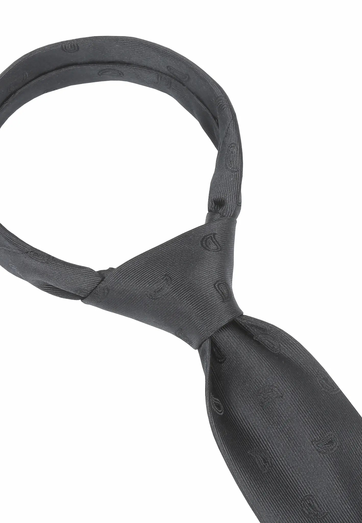 (Schwarz Paisley) Rückseite Trauerkrawatte schwarz aus Seide mit Label, 7,5cm