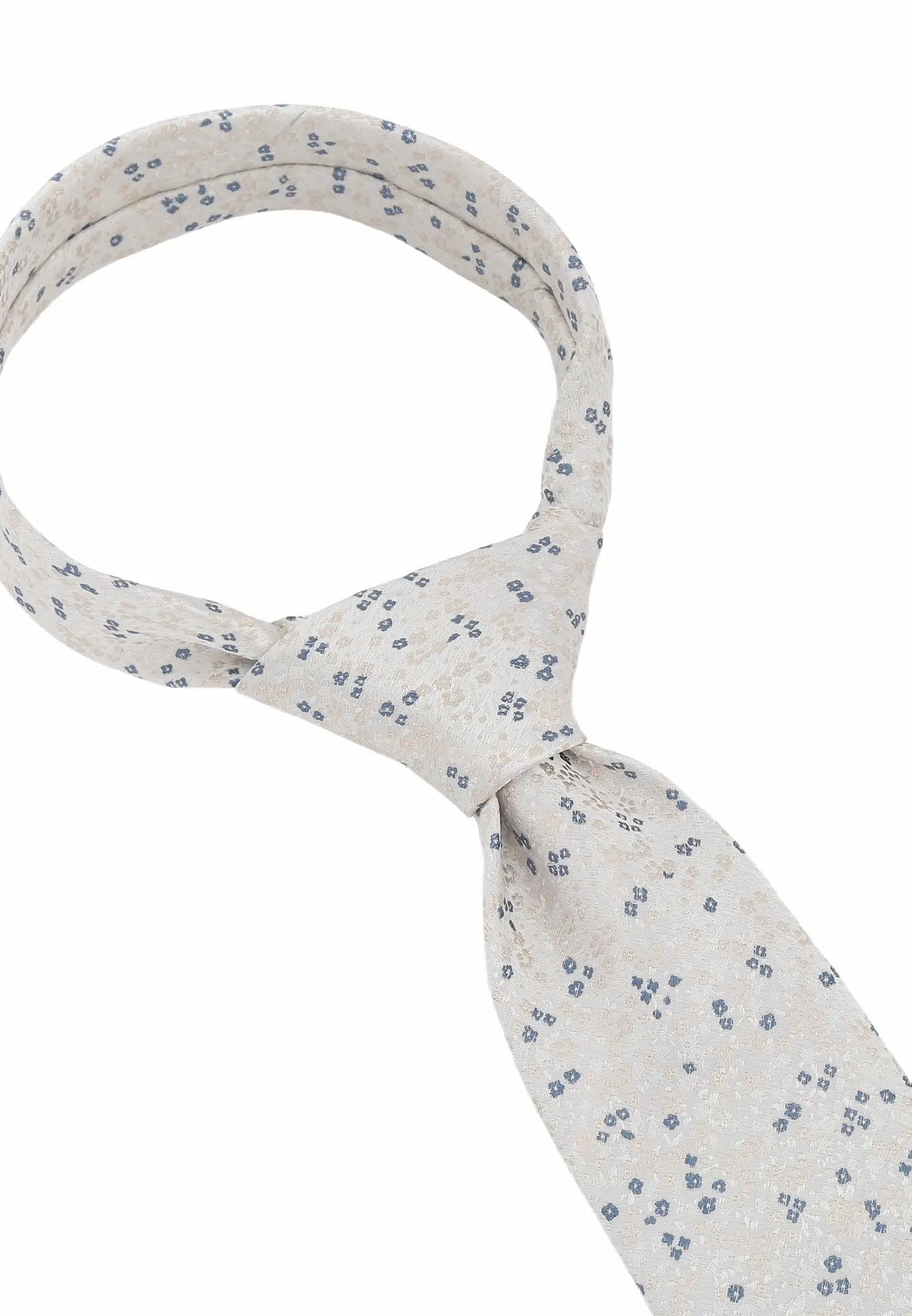 (Beige) Detailansicht Krawattenknoten mit floralem Muster aus Seide
