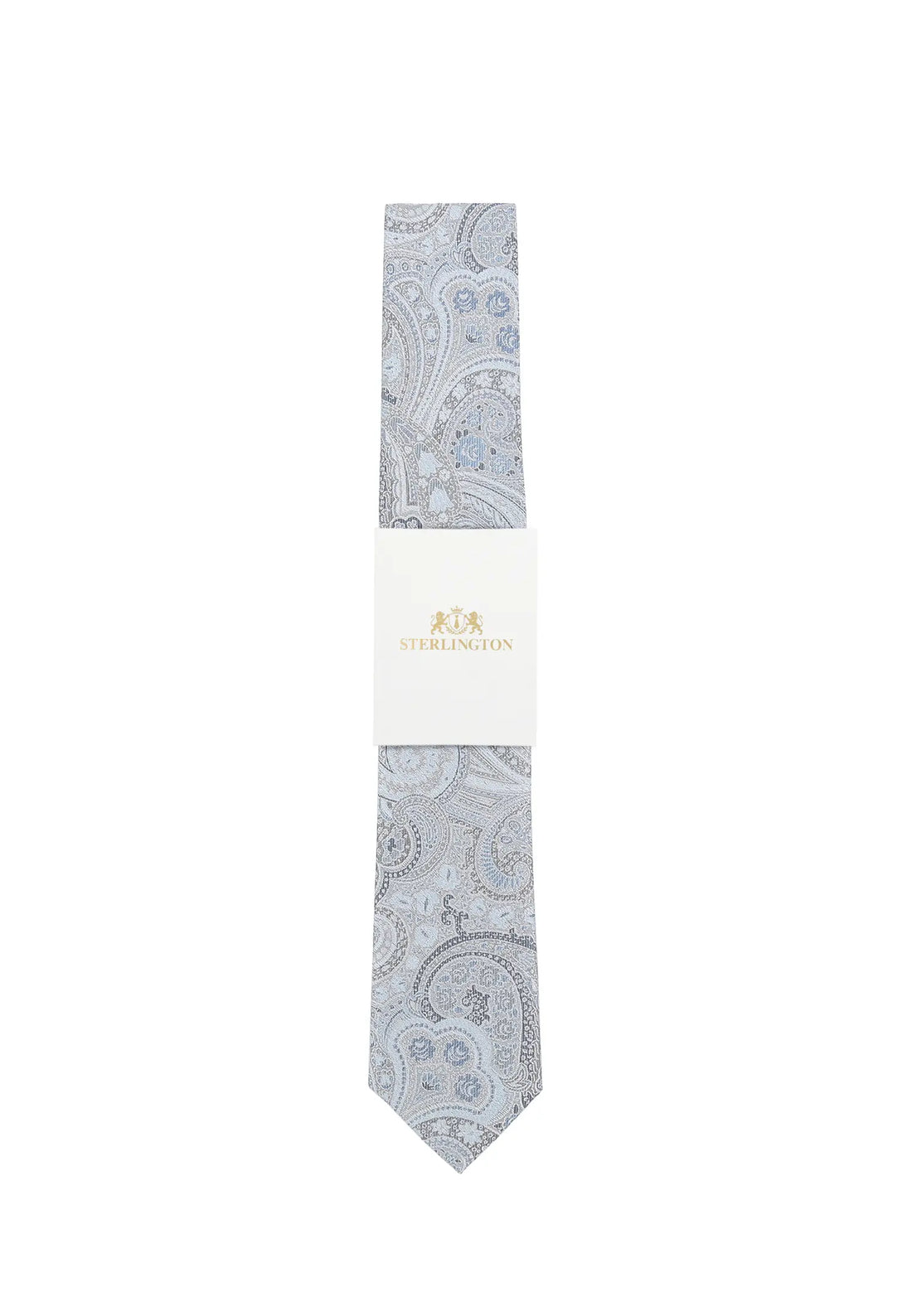 (Blau) Hochzeitskrawatte Sterlington Paisley – mit Banderole Gesamtansicht