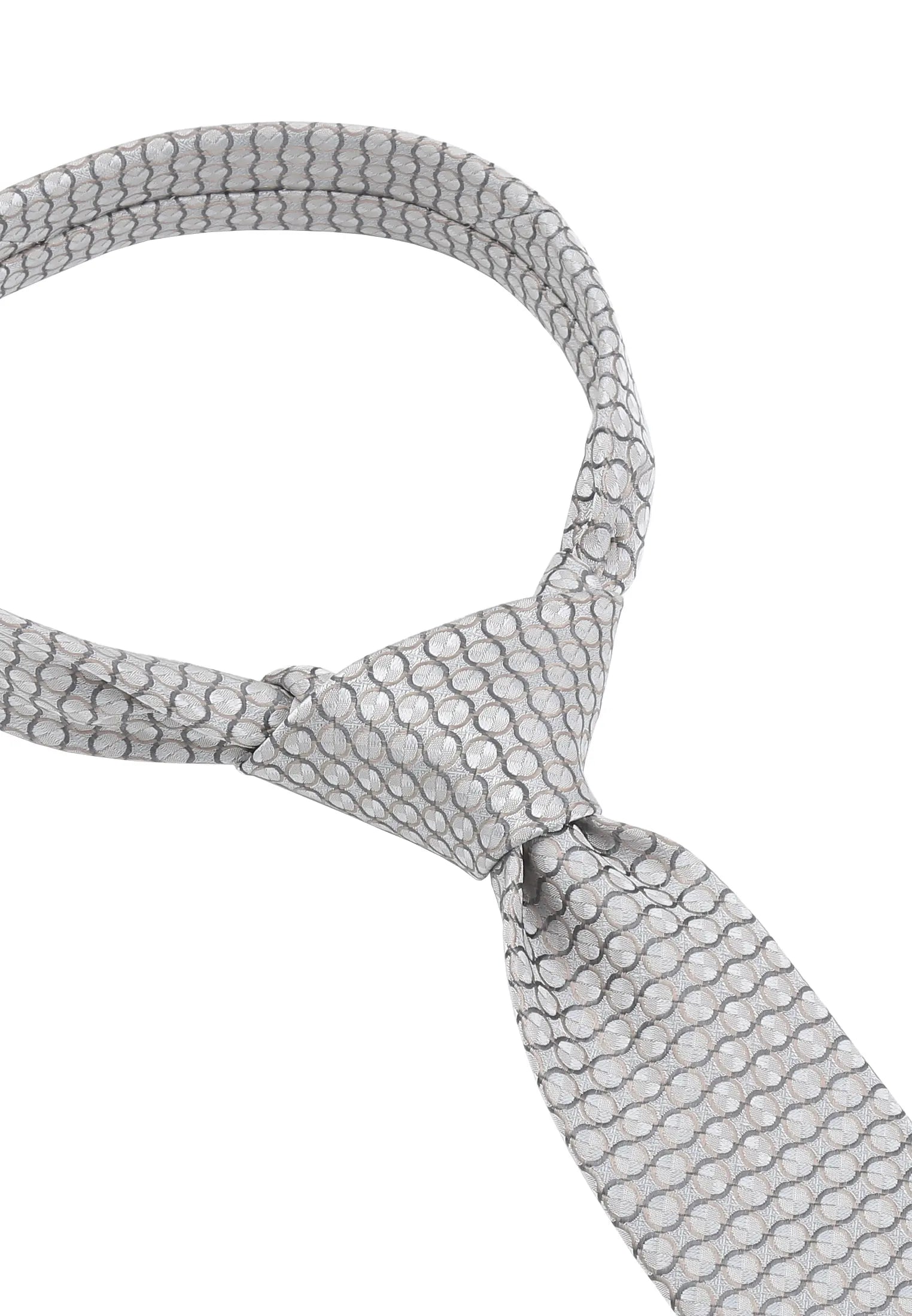(Silber) Hochzeitskrawatte Kreise – Detailansicht gebundener Knoten
