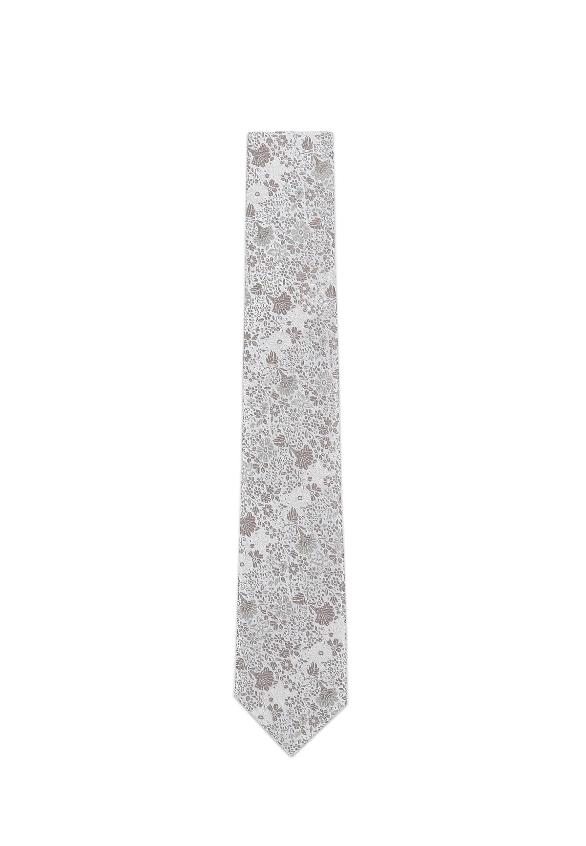 (Taupe) Krawatte Hochzeit Floral Seide – Frontalansicht gerade ausgelegt