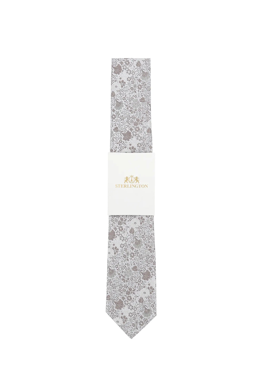 (Taupe) Hochzeitskrawatte Sterlington Floral – mit Banderole Gesamtansicht