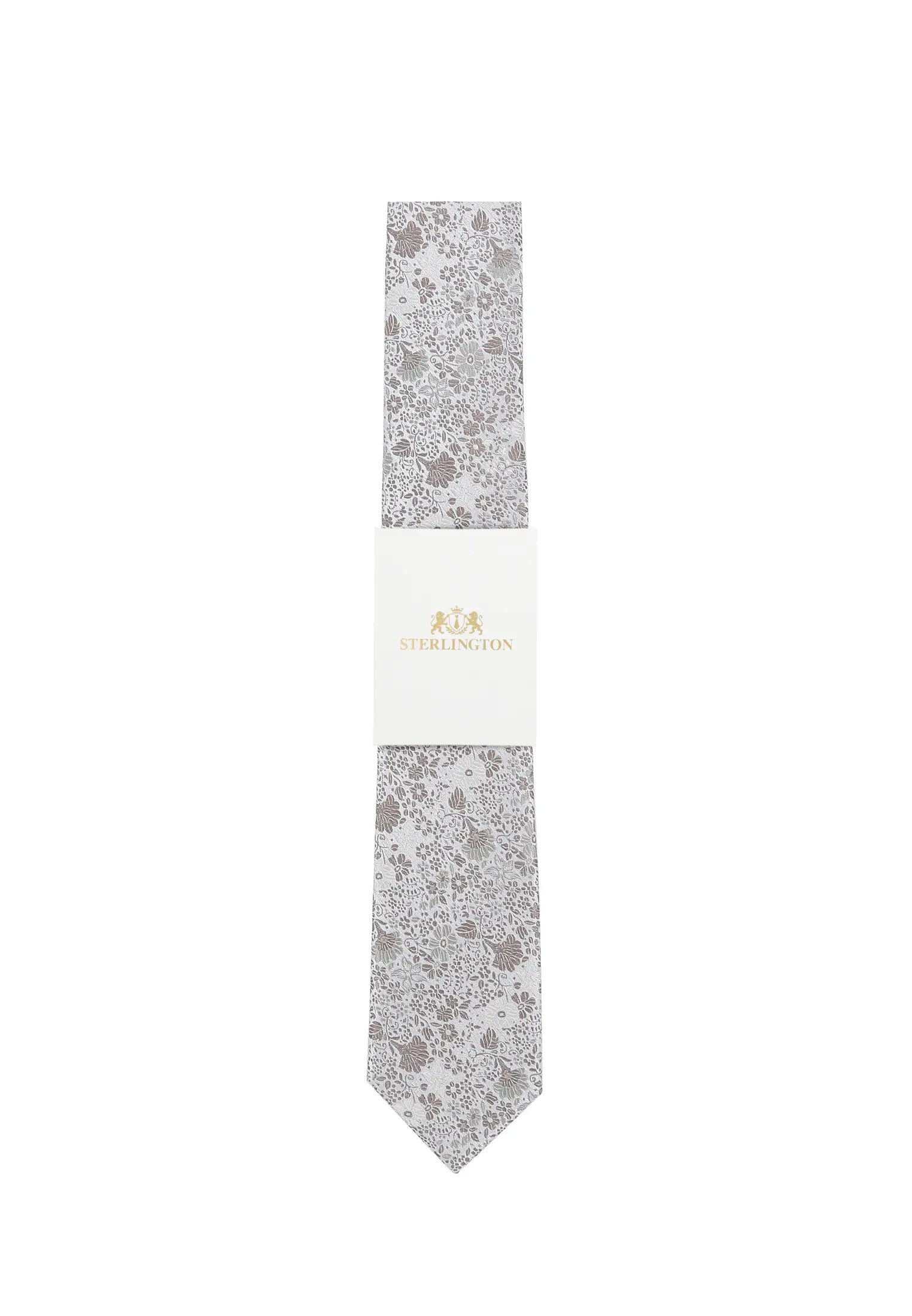 (Taupe) Hochzeitskrawatte Sterlington Floral – mit Banderole Gesamtansicht