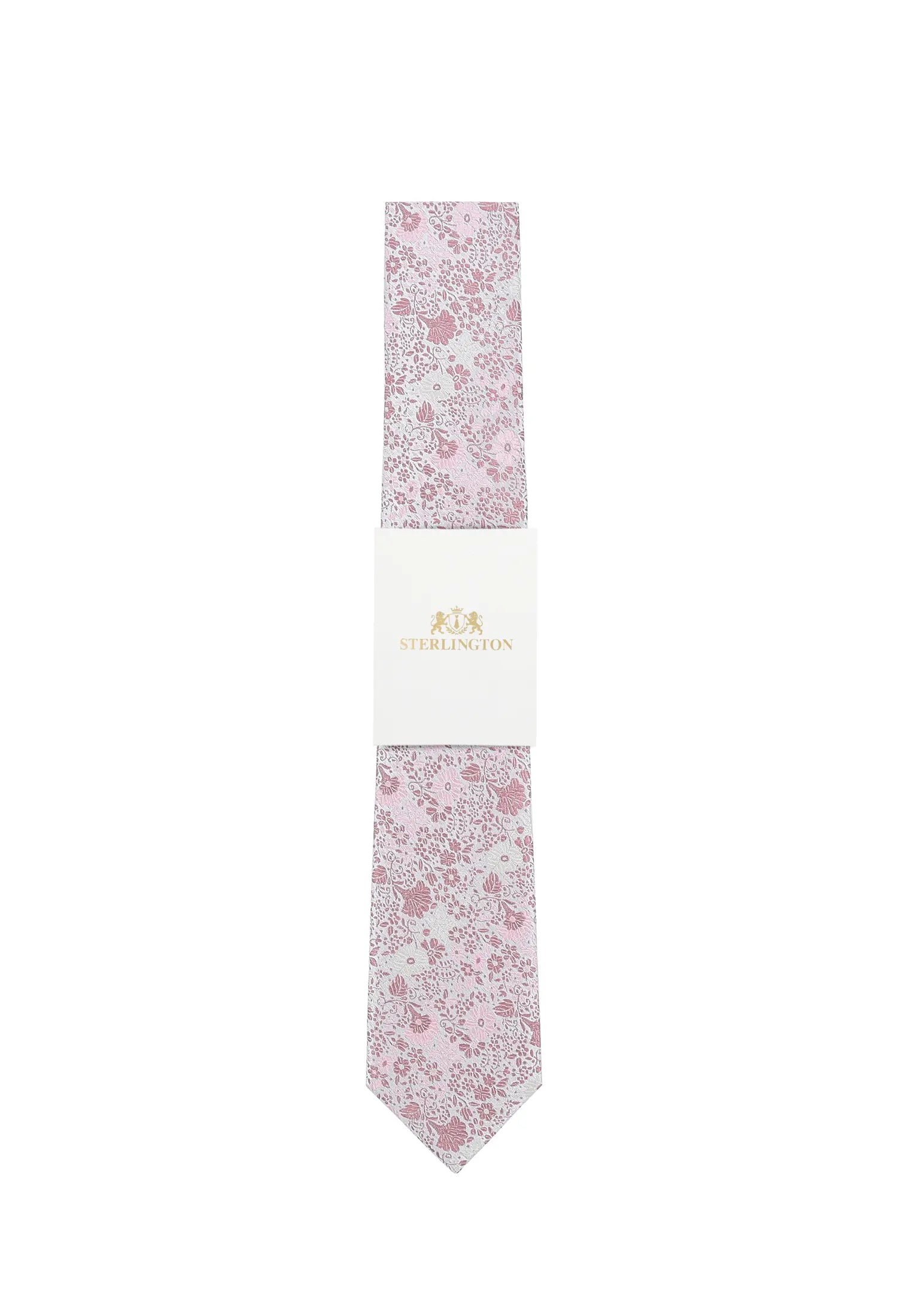 (Rosa) Hochzeitskrawatte Sterlington Floral – mit Banderole Gesamtansicht