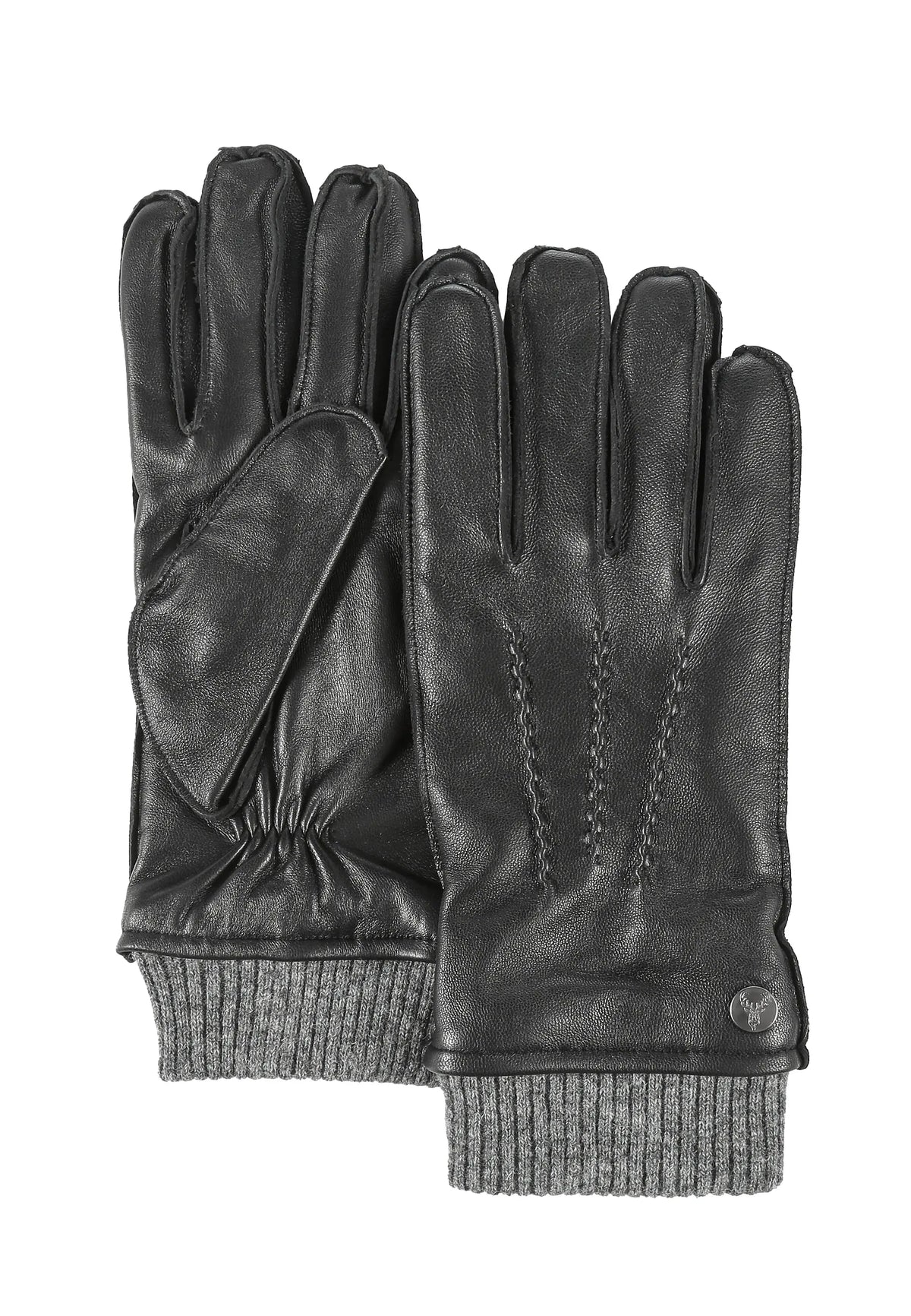 (Schwarz) Lederhandschuhe Herren mit Strickbund – Produktansicht