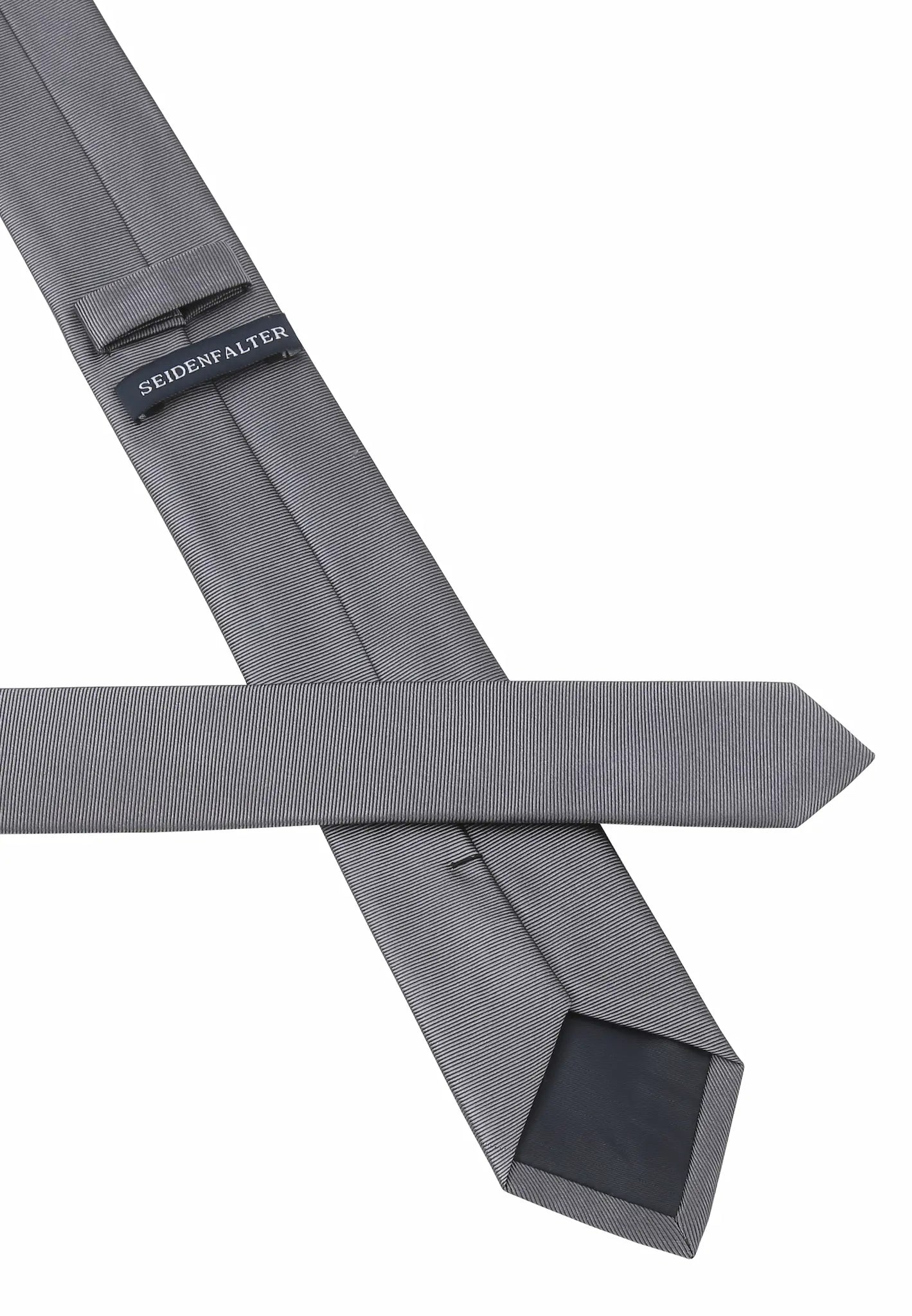 (Grau) Uni Seidenkrawatte 6cm Rückseite mit Label Detail