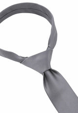(Grau) Uni Seidenkrawatte 6cm Knotenansicht Detail Seidenglanz