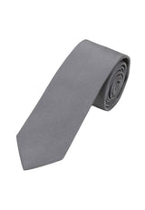 (Grau) Uni Seidenkrawatte Herren 6cm schmal aufgerollt