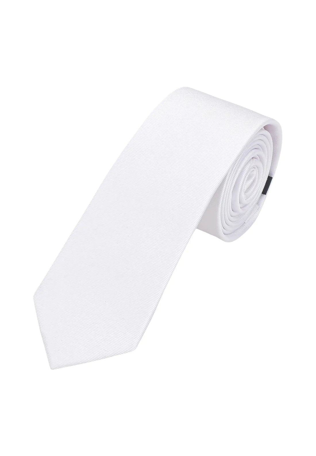 (Weiß) Uni Seidenkrawatte Herren 6cm schmal aufgerollt