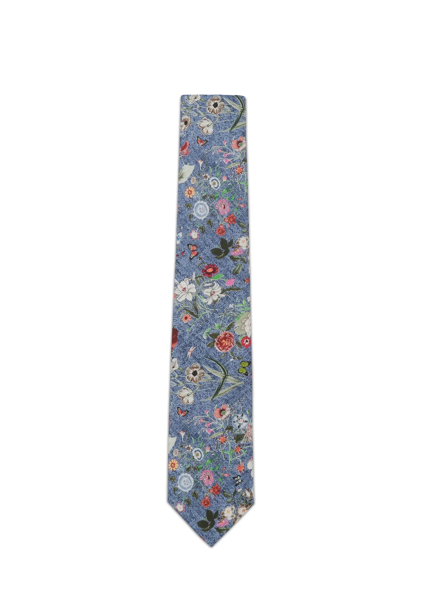 (Blau) Krawatte Herren floral Seide Baumwolle – Frontalansicht