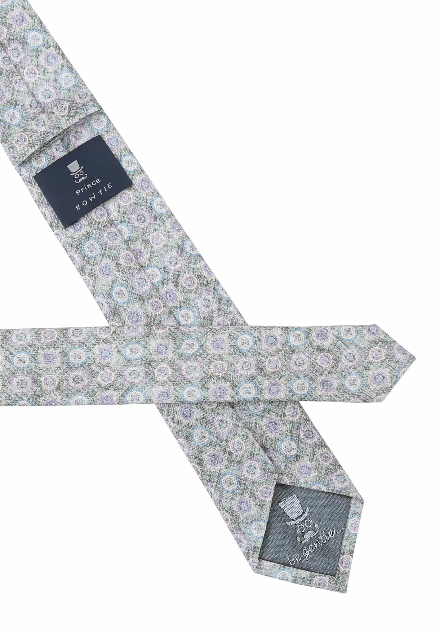 (Grau) Krawatte Medaillon Baumwolle – Rückseite mit Prince Bowtie Label