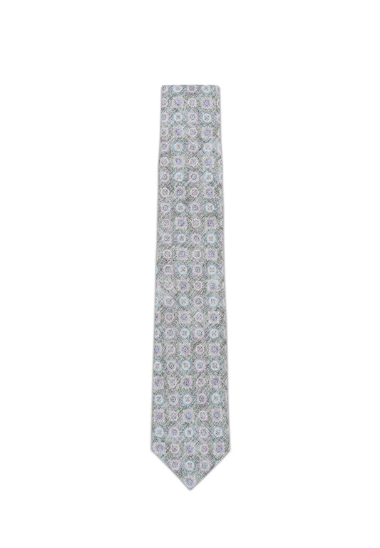 (Grau) Krawatte Medaillon-Muster Baumwolle 6 cm – Gesamtansicht