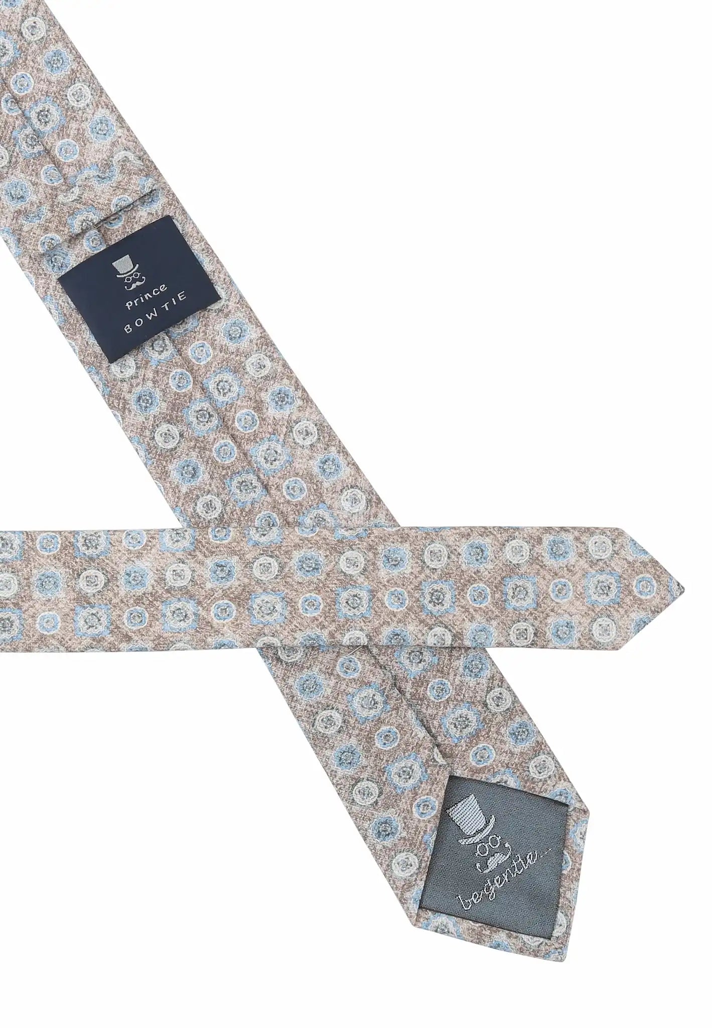(Beige) Krawatte Medaillon Baumwolle – Rückseite mit Prince Bowtie Label