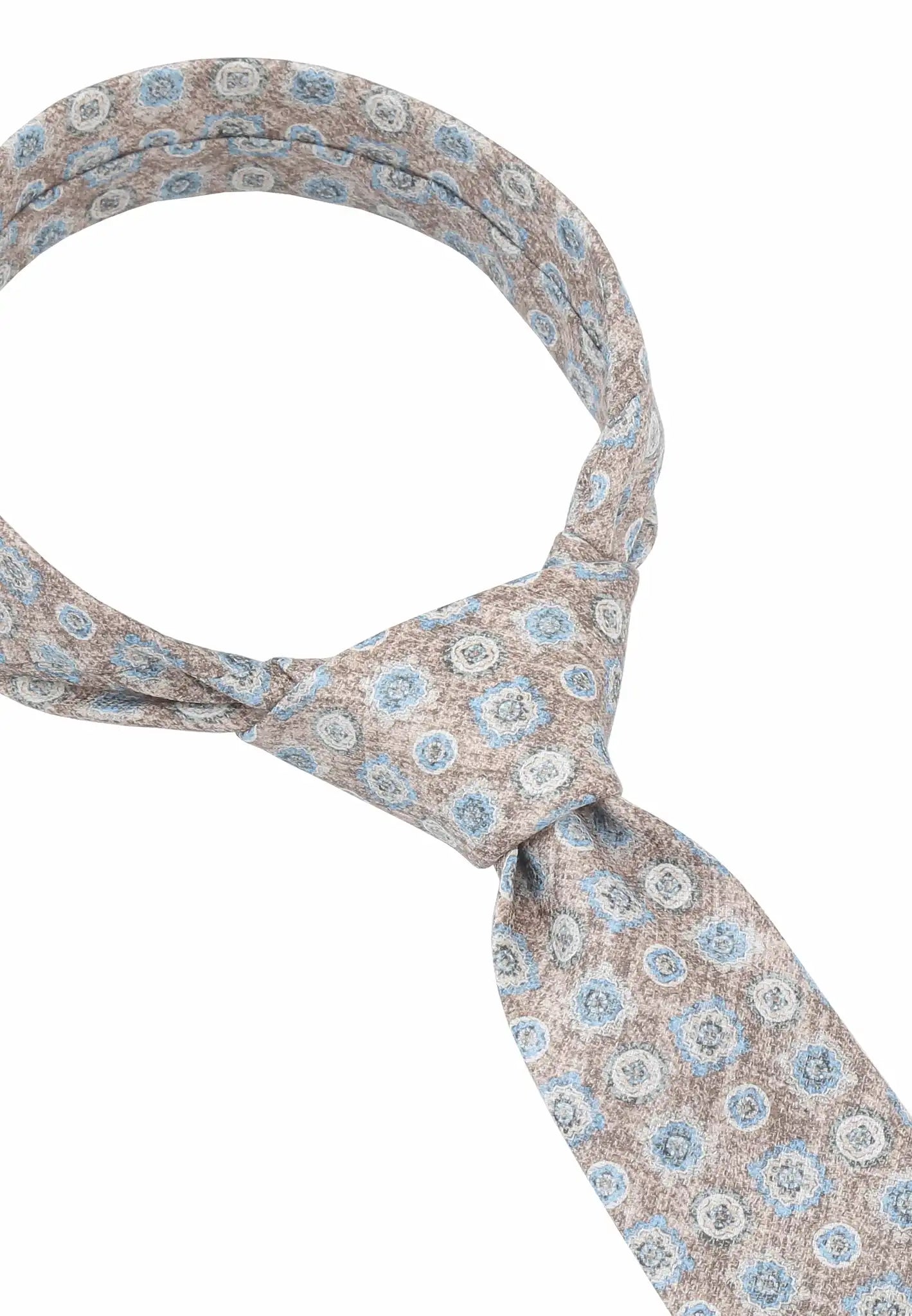(Beige) Krawatte Herren Medaillon-Muster – Knotenansicht