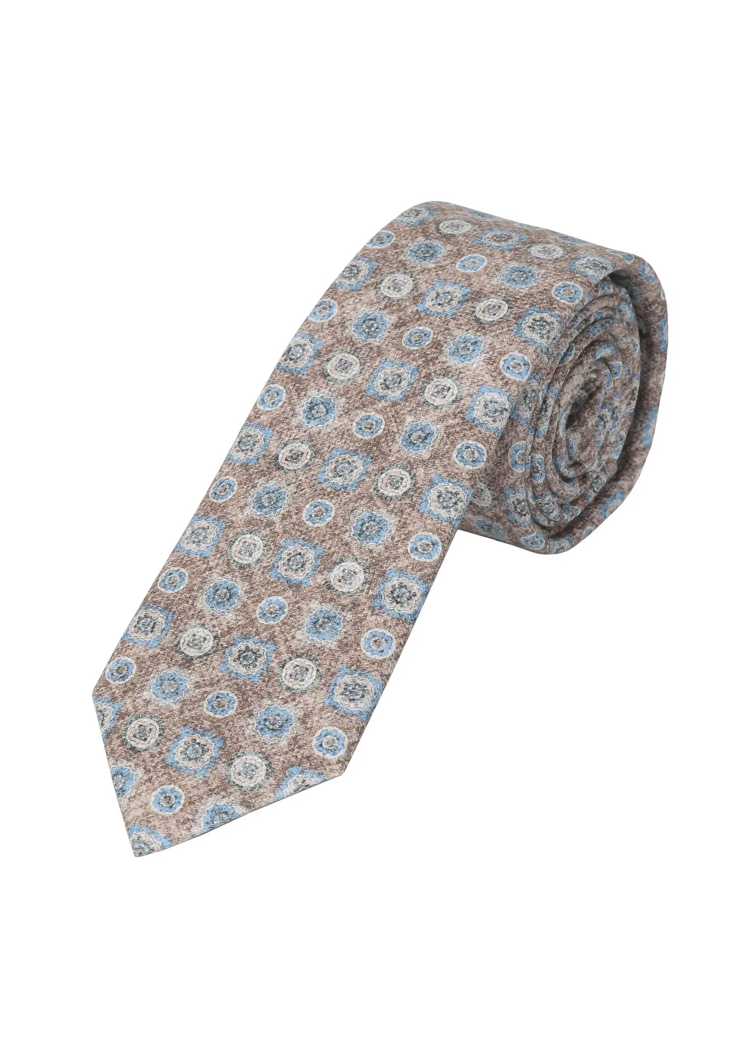(Beige) Krawatte Herren Medaillon-Muster Baumwolle – gerollt