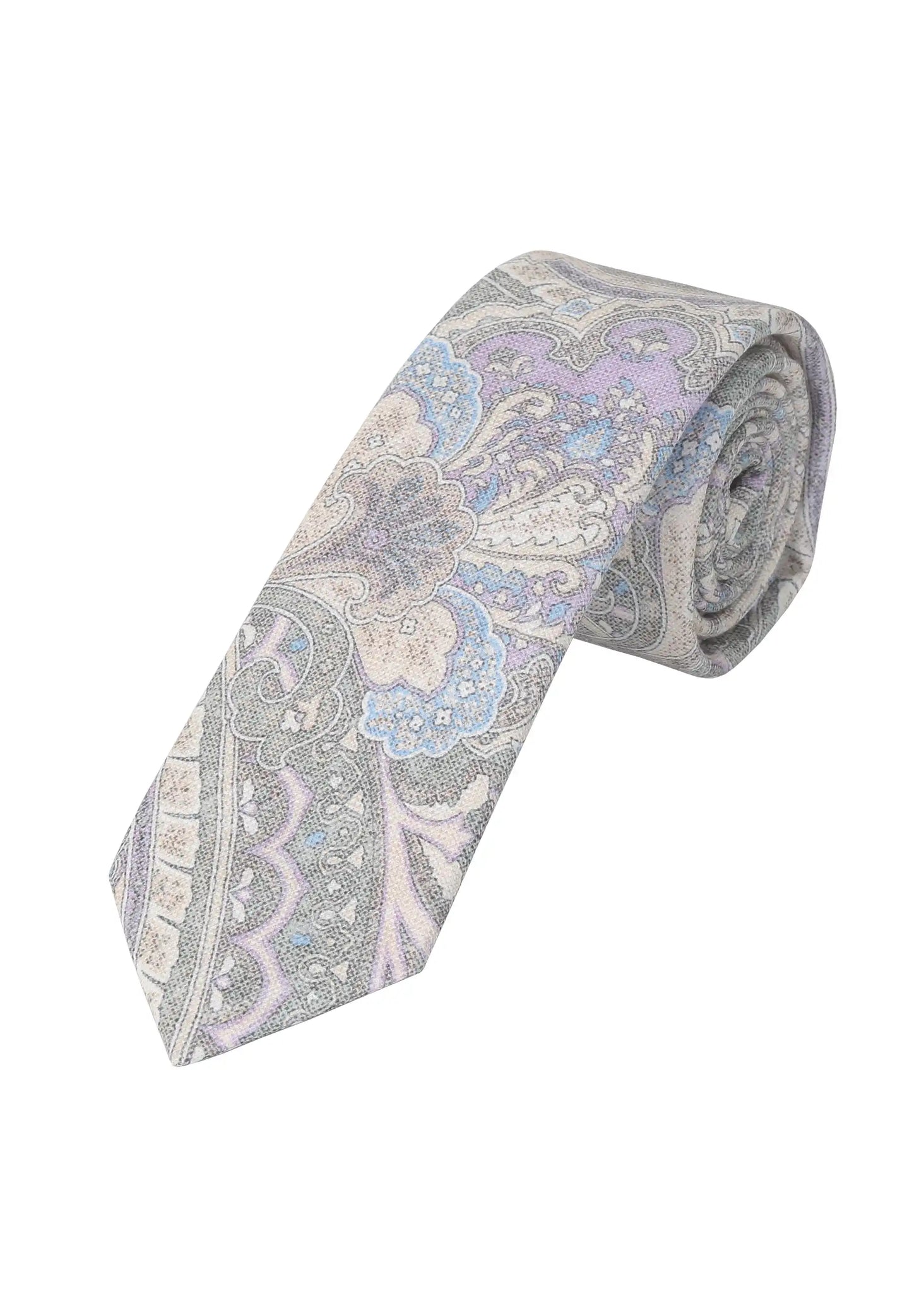 (Grau) Krawatte Herren Paisley-Muster Baumwolle – gerollt