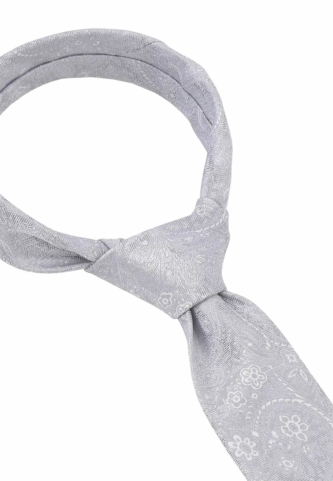 (Hellgrau) Krawatte Herren Paisley Seide – Knotenansicht