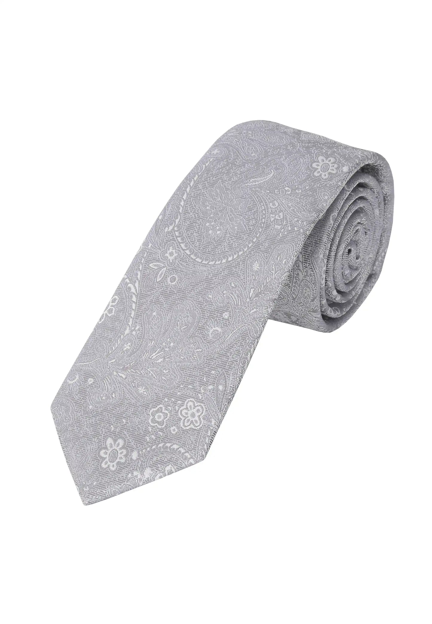 (Hellgrau) Krawatte Herren Paisley Seide – gerollt