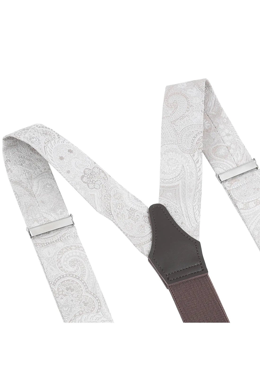 (Beige) Hosenträger Paisley Seide Detailansicht – Rückenteil mit echtem Rindsleder